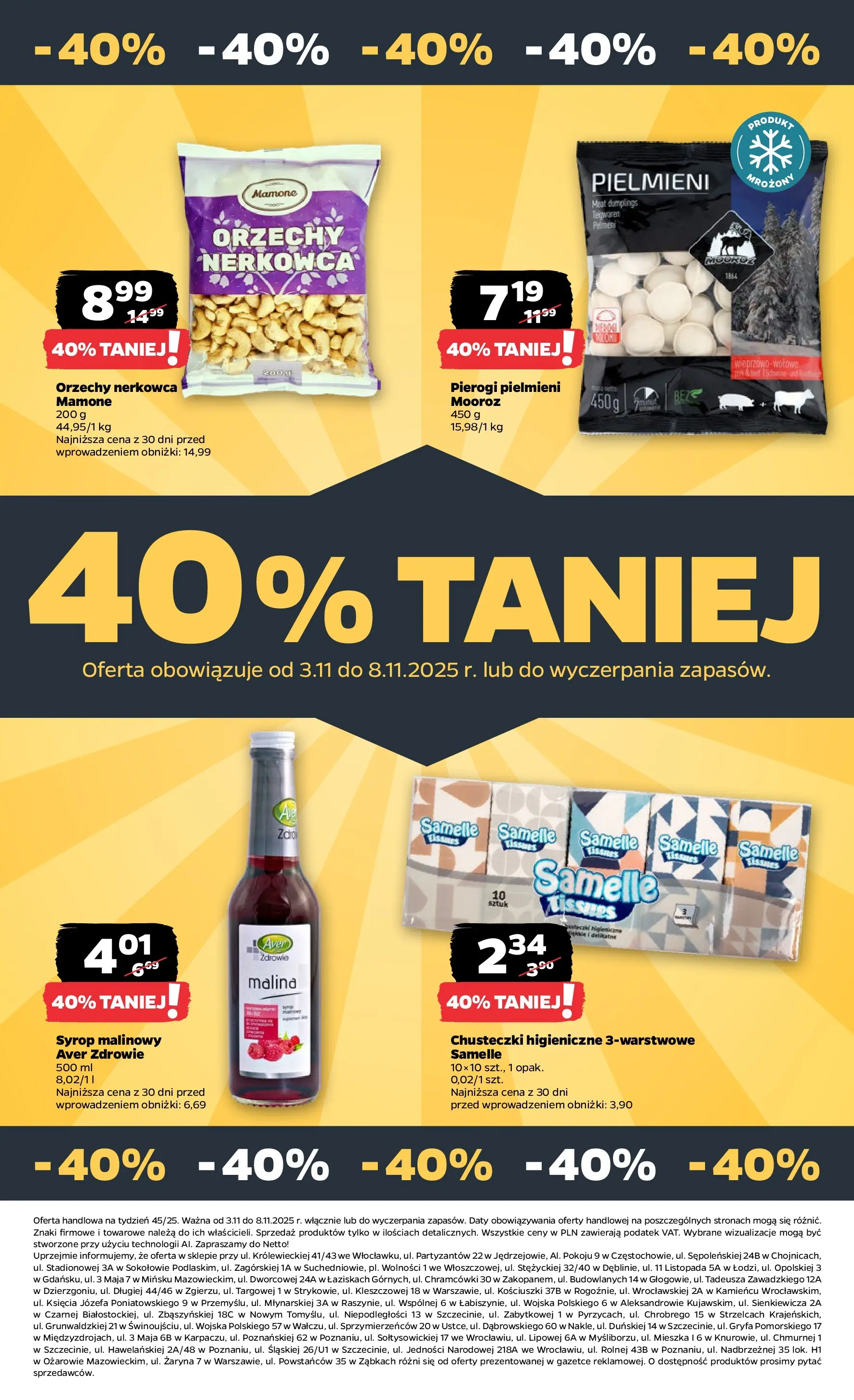 Netto gazetka - Spożywcza od 03.11.2025 - Aktualne promocje | Strona: 27 | Produkty: Syrop, Pierogi, Chusteczki higieniczne, Orzechy