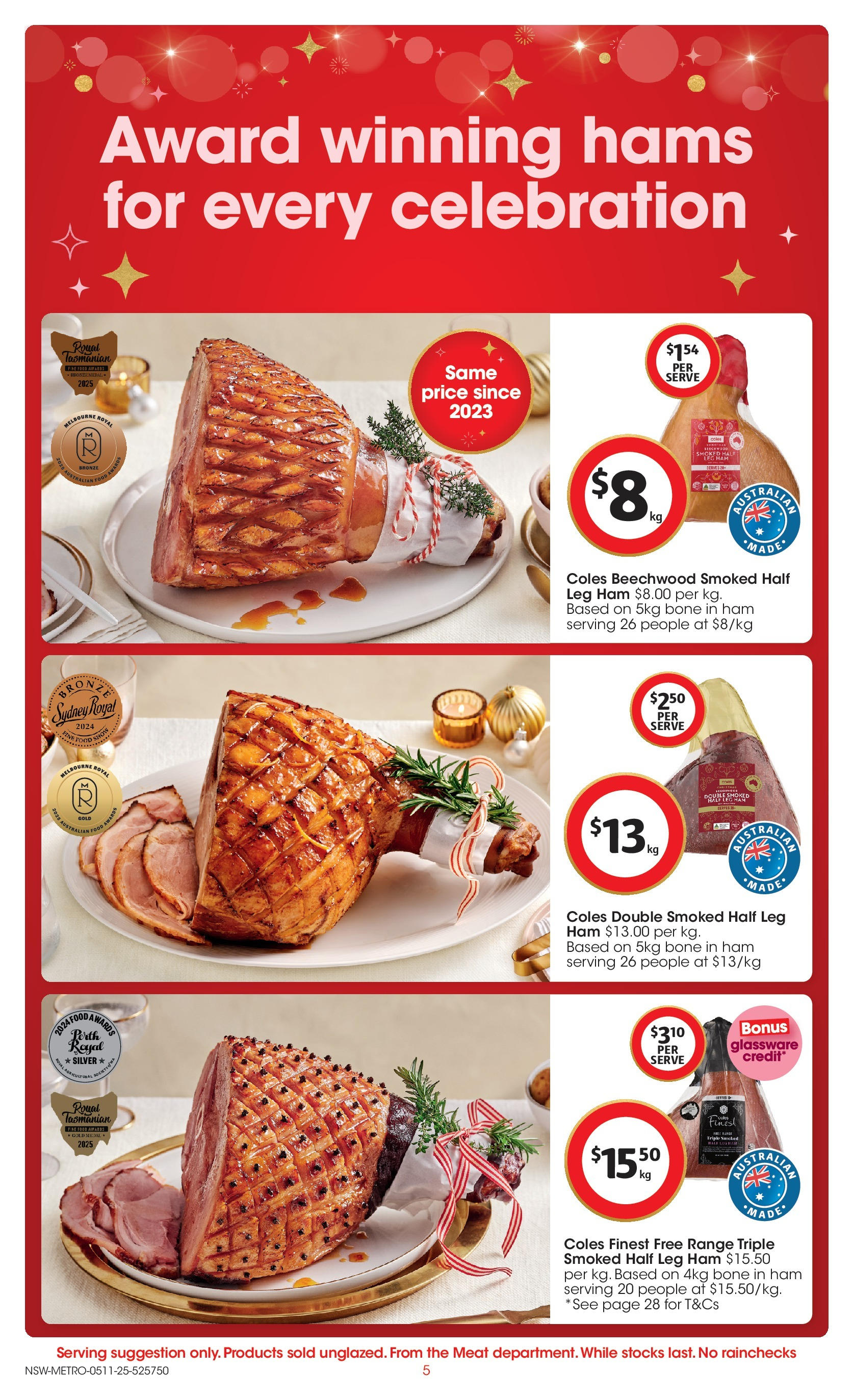 ﻿﻿Coles catalogue valid from 04/11/2025 > Online Australia | Page: 5 | Products: Ham, Glassware, Meat