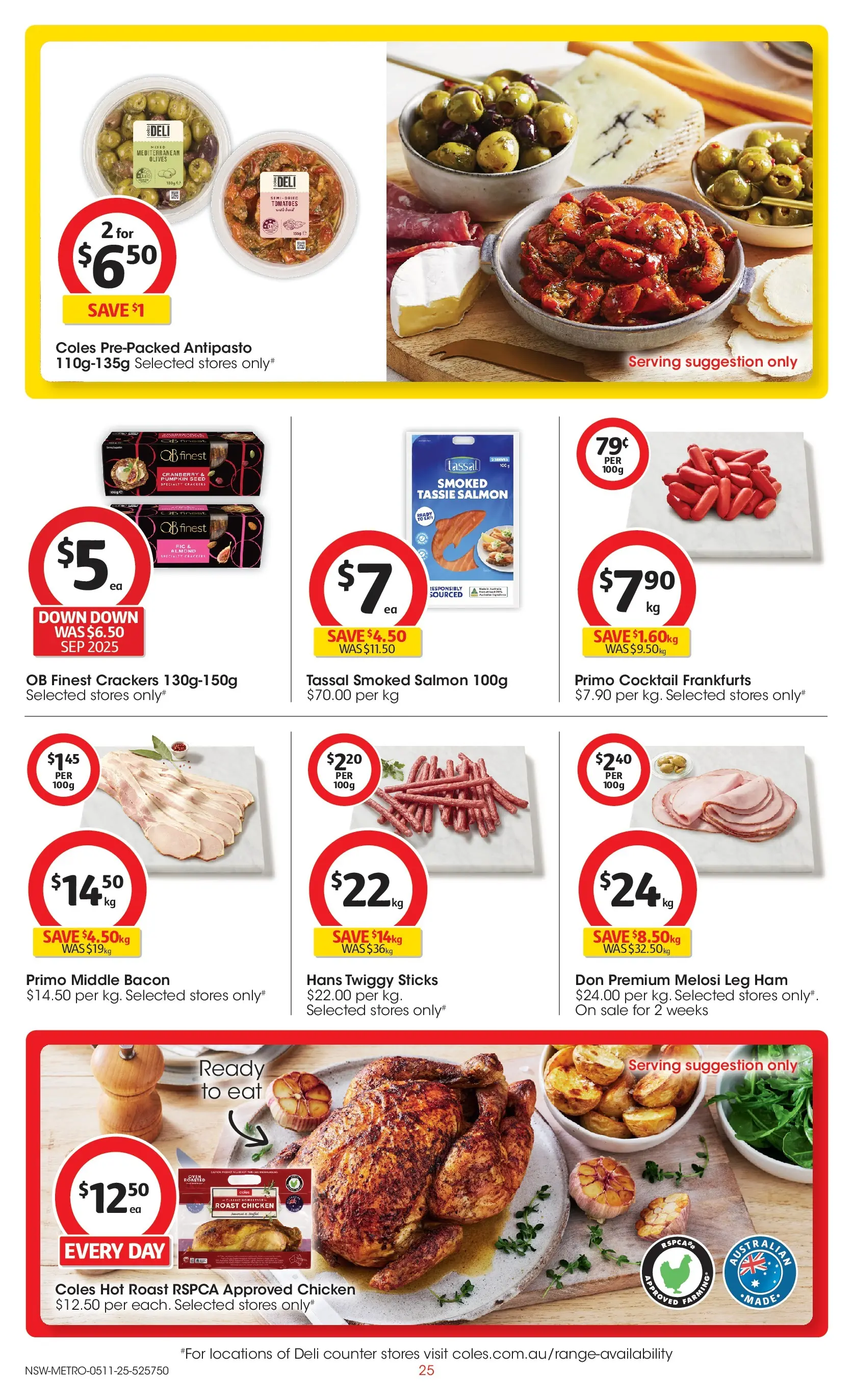 ﻿﻿Coles catalogue valid from 05/11/2025 > Online Australia | Page: 25 | Products: Bacon, Crackers, Tomatoes, Olives