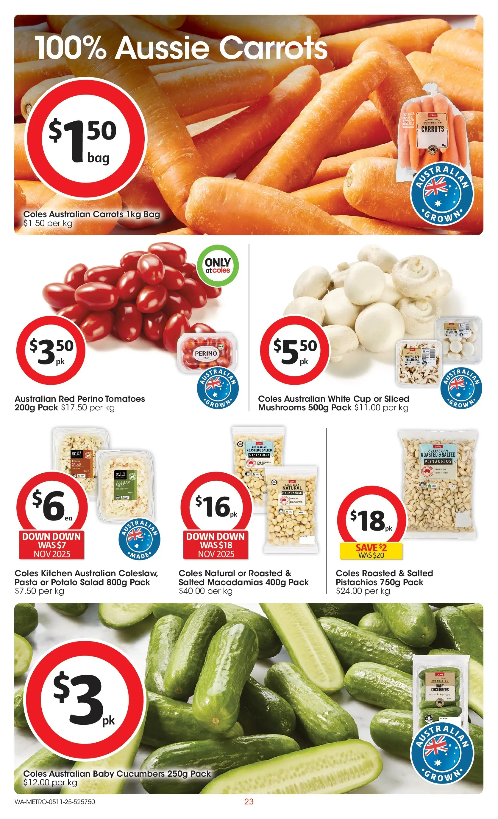 ﻿﻿Coles catalogue valid from 05/11/2025 > Online Australia | Page: 23 | Products: Tomatoes, Mushrooms, Pasta, Cucumbers