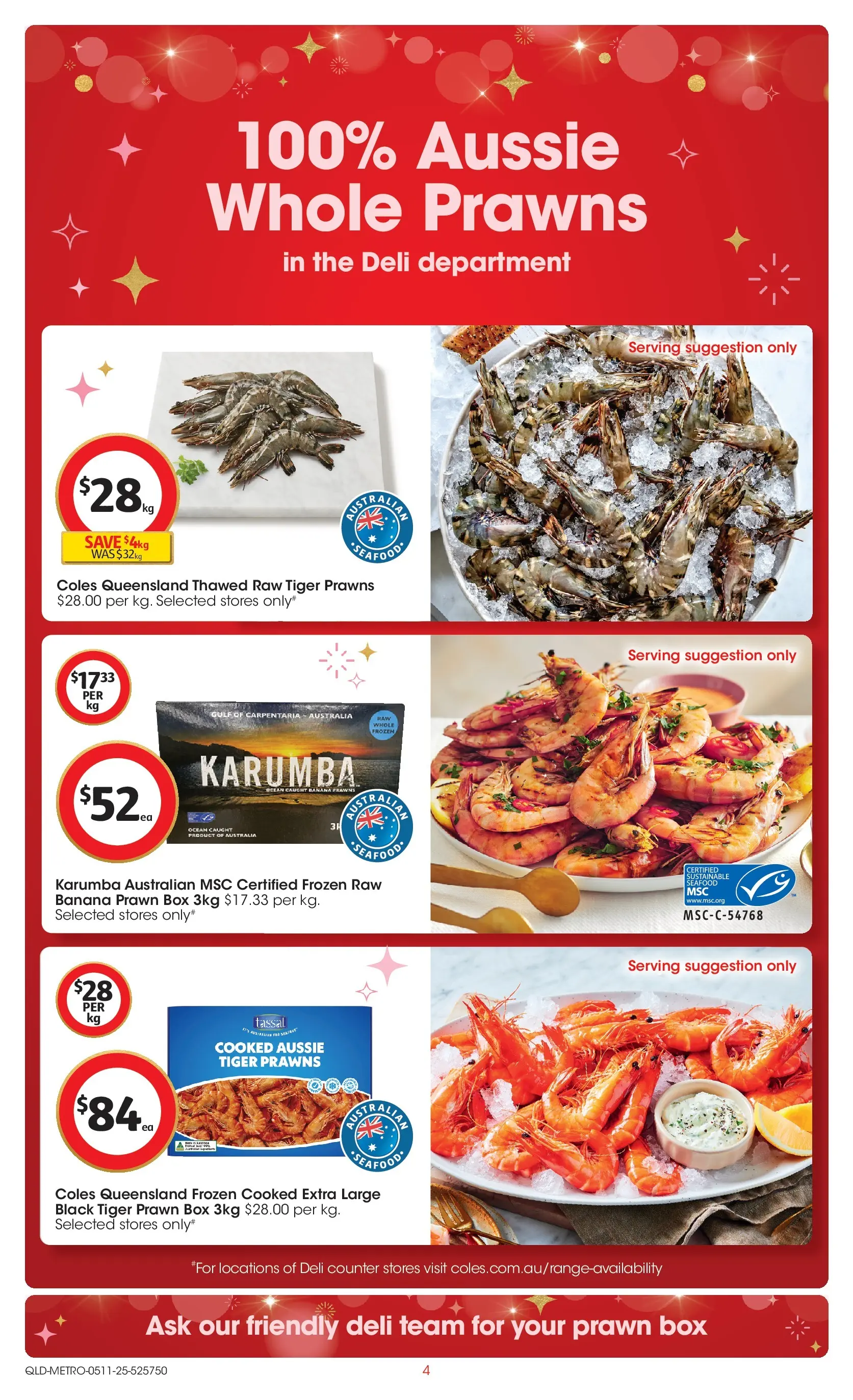 ﻿﻿Coles catalogue valid from 05/11/2025 > Online Australia | Page: 4 | Products: Box, Prawns, Sustainable, Seafood