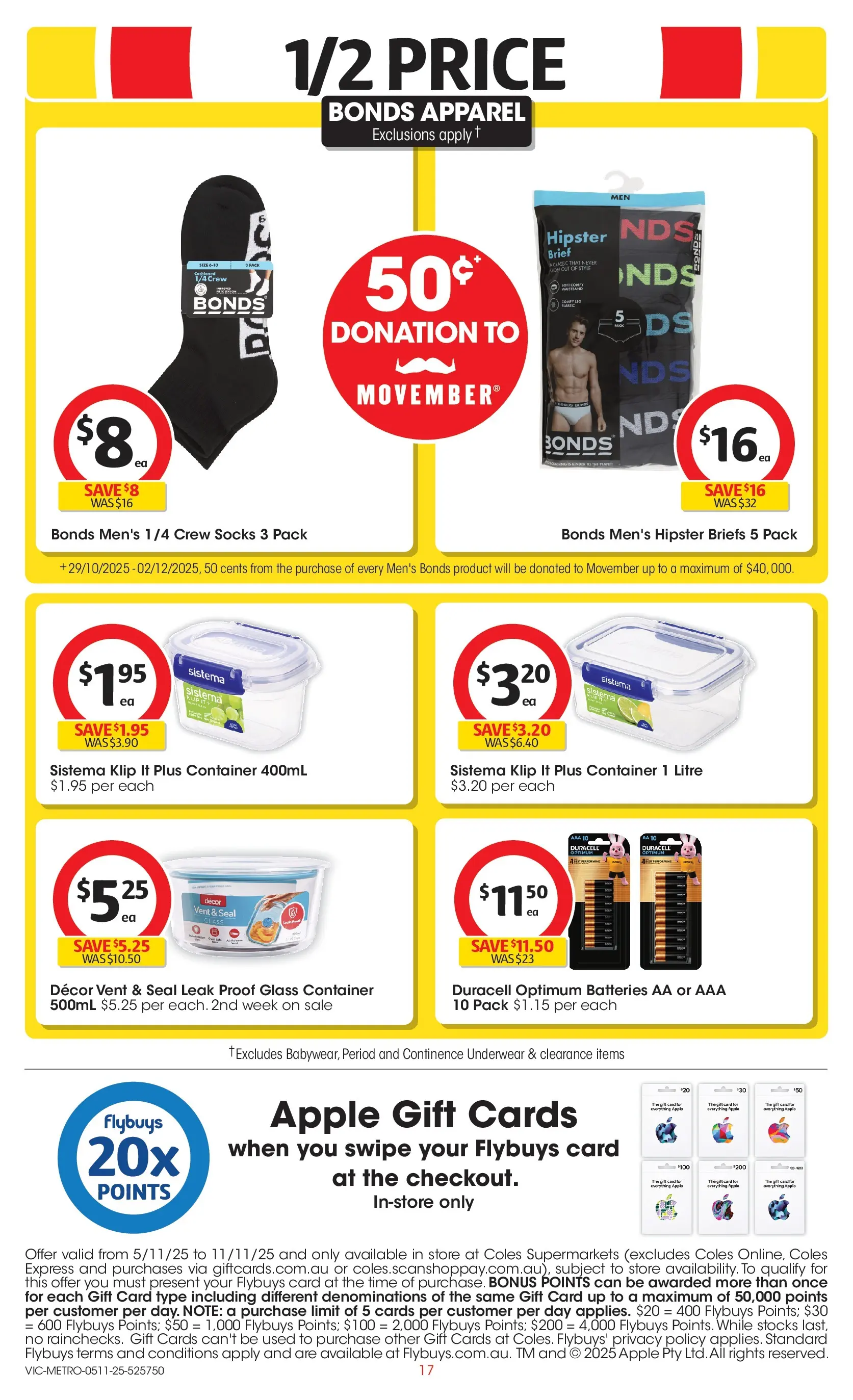 ﻿﻿Coles catalogue valid from 05/11/2025 > Online Australia | Page: 17 | Products: Underwear, Socks, Briefs, Batteries