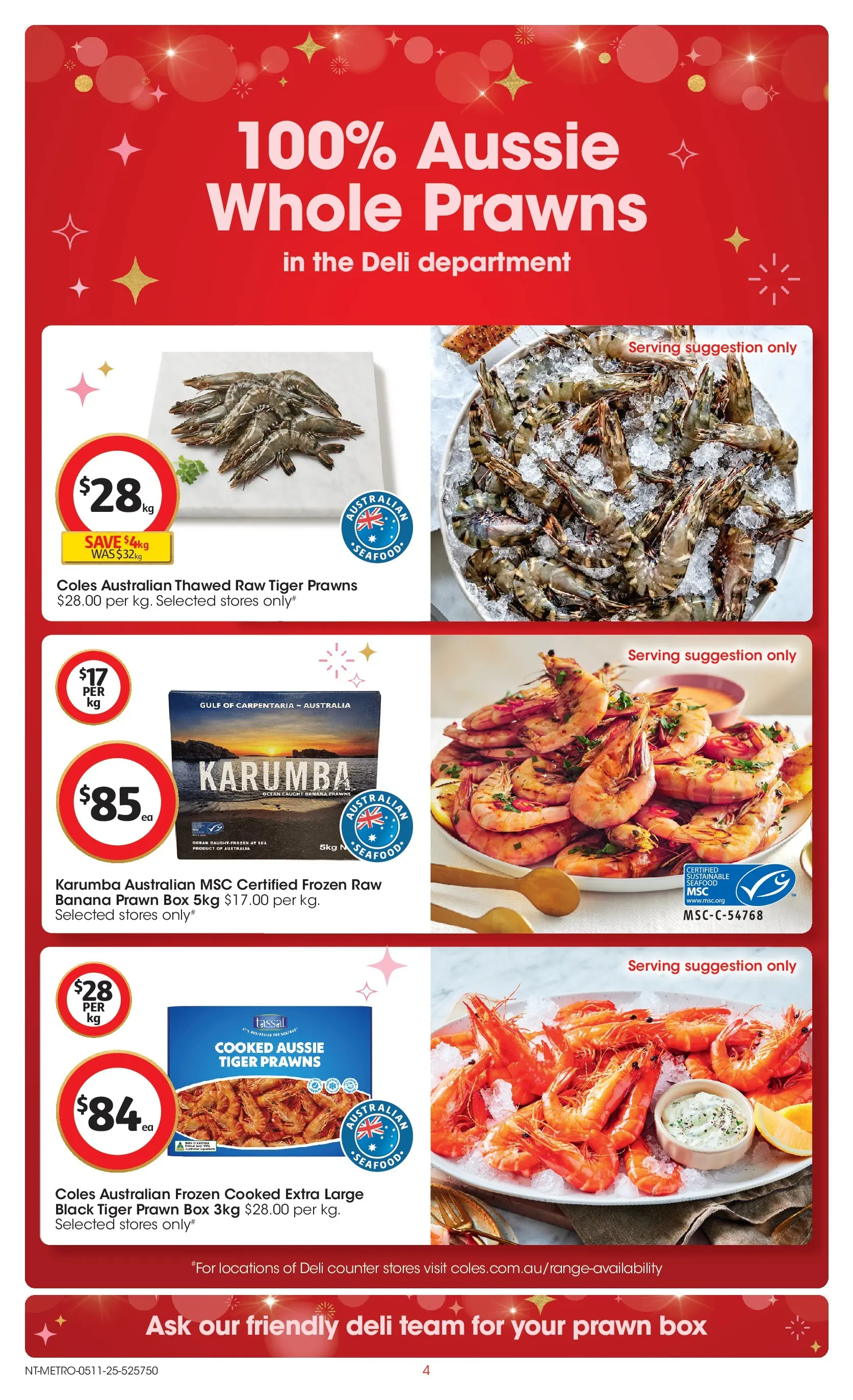 ﻿﻿Coles catalogue valid from 05/11/2025 > Online Australia | Page: 4 | Products: Box, Prawns, Sustainable, Seafood