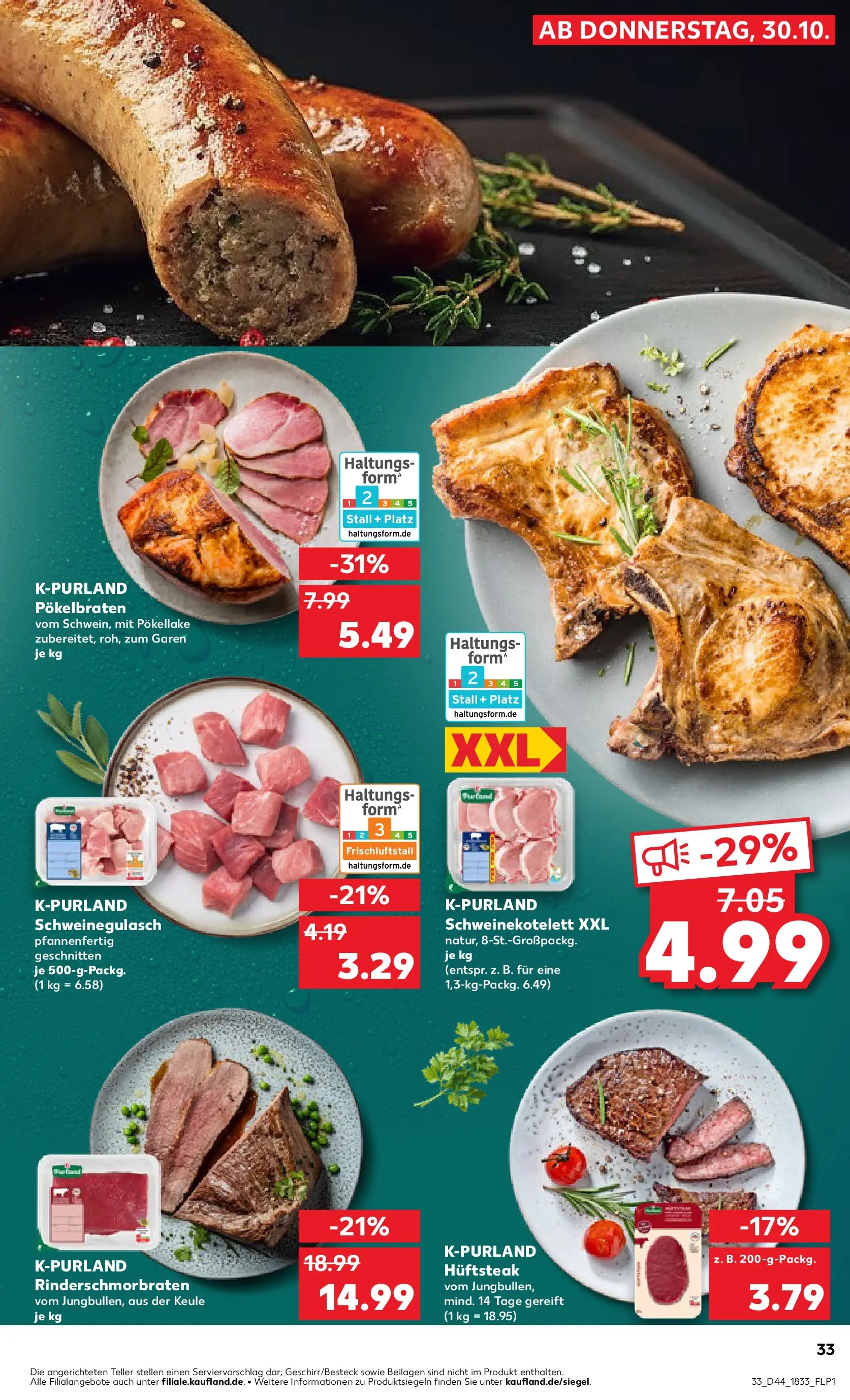 Prospekt Kaufland ab 03.11.2025 » Angebote Online zum Blättern | Seite: 33 | Produkte: Schweinegulasch, Steak