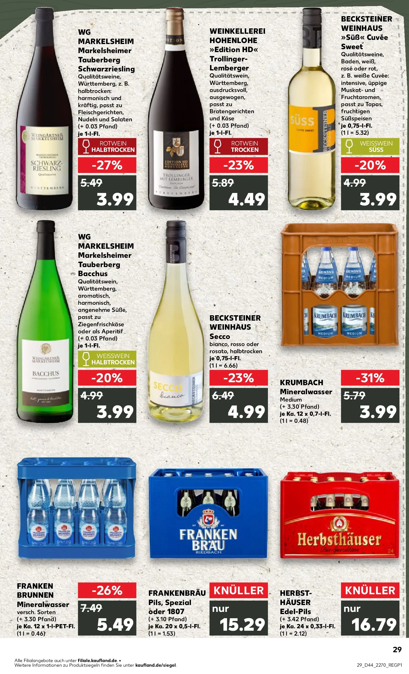 Prospekt Kaufland ab 03.11.2025 » Angebote Online zum Blättern | Seite: 29 | Produkte: Weißwein, Rotwein, Weißwein halbtrocken, Mineralwasser