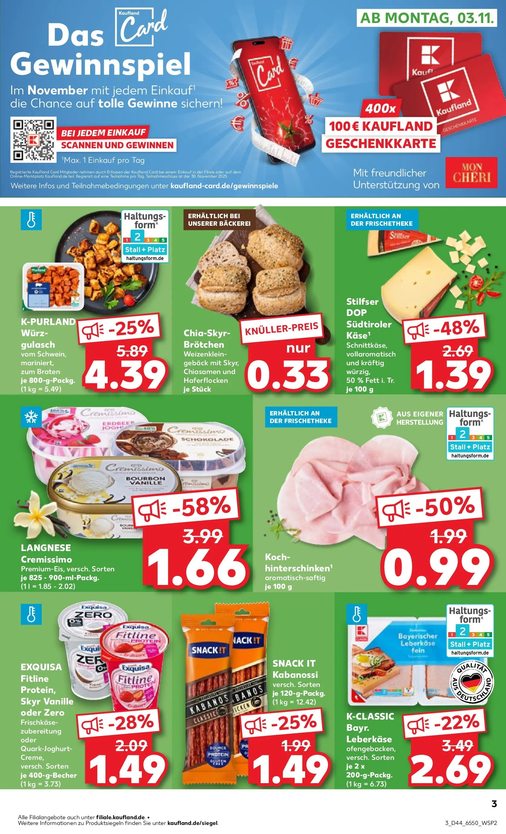 Prospekt Kaufland ab 02.11.2025 » Angebote Online zum Blättern | Seite: 3 | Produkte: Langnese, Langnese cremissimo, Cremissimo, Frischkase