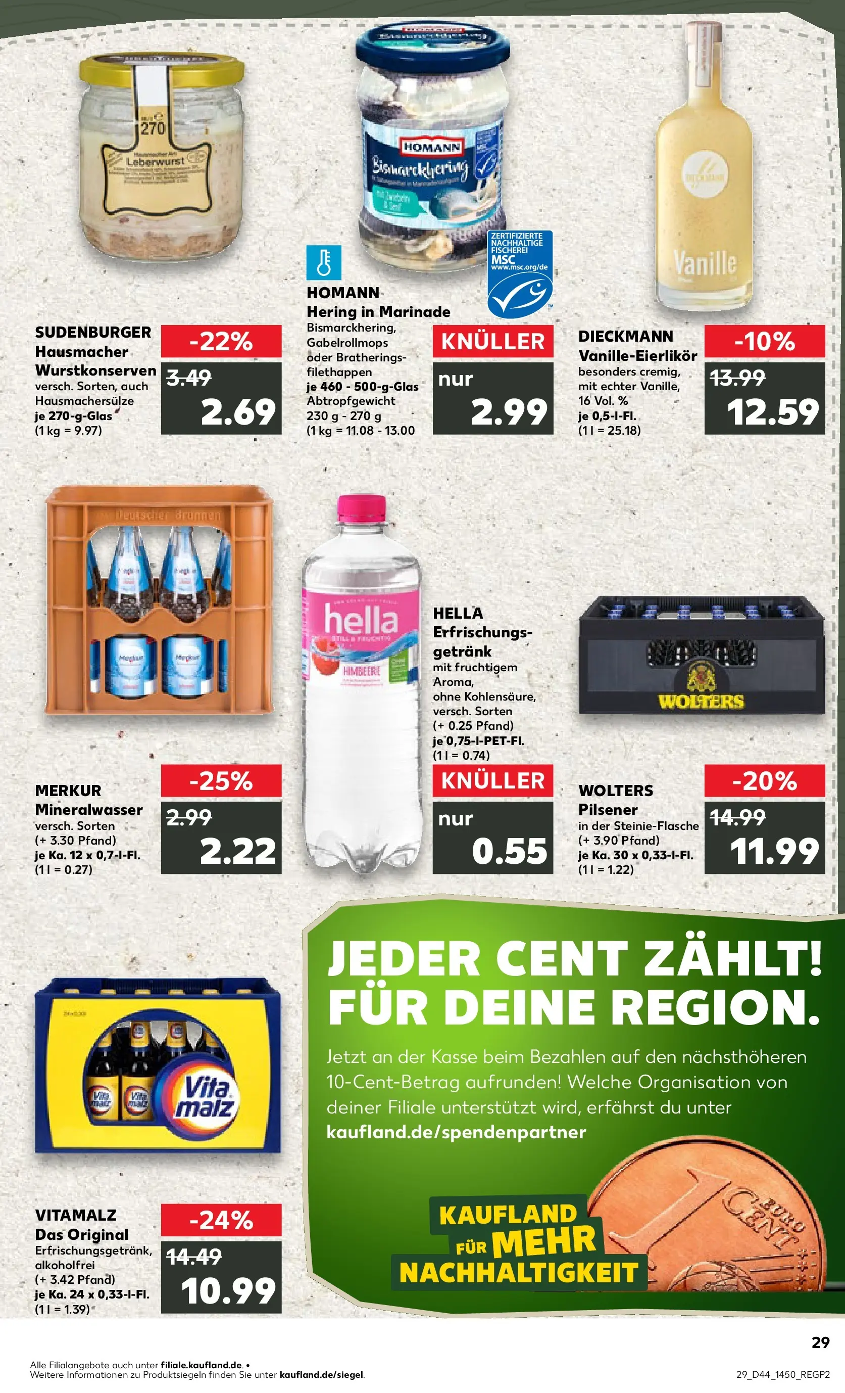 Prospekt Kaufland ab 03.11.2025 » Angebote Online zum Blättern | Seite: 29 | Produkte: Mineralwasser, Hella, Himbeere
