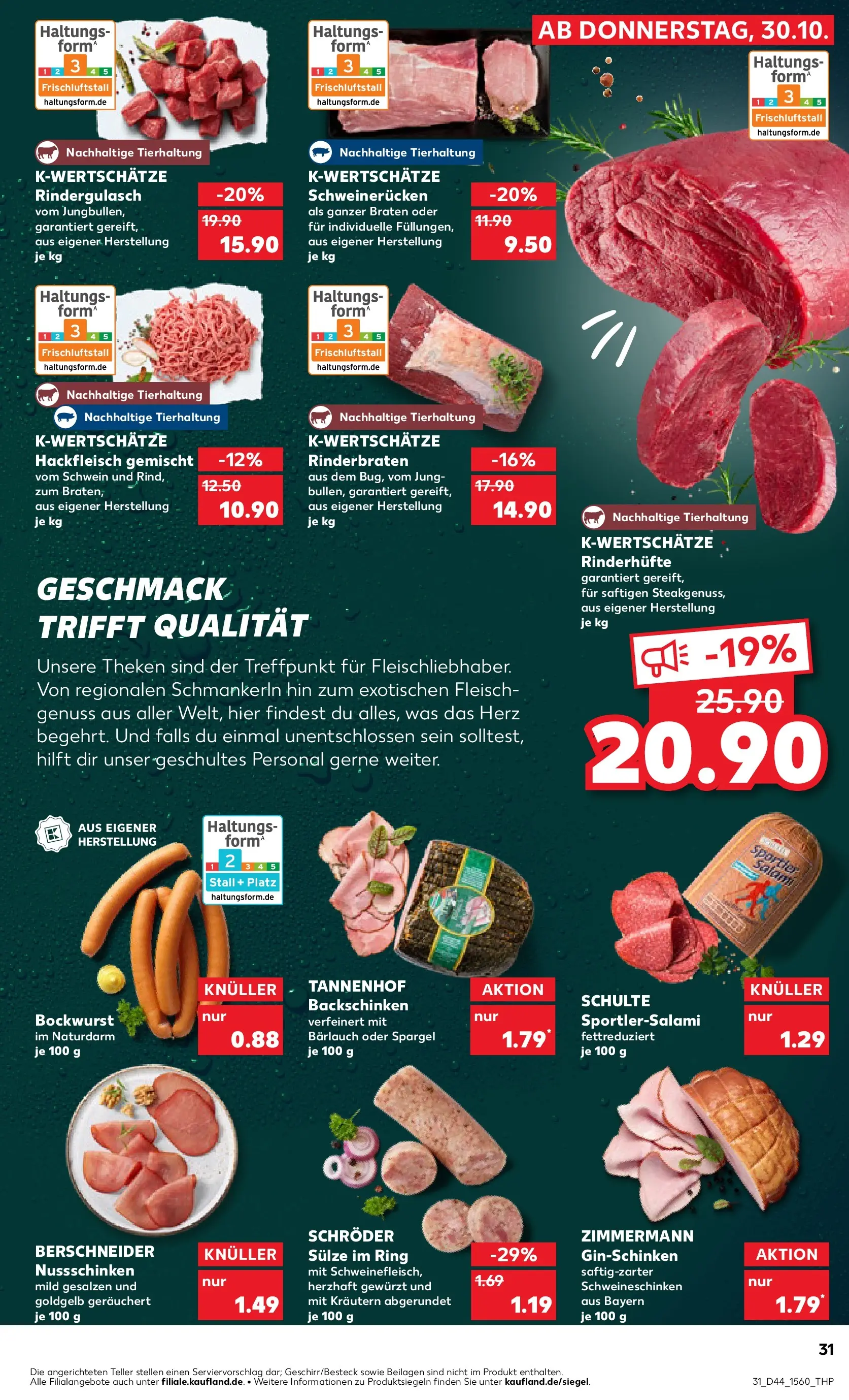 Prospekt Kaufland ab 03.11.2025 » Angebote Online zum Blättern | Seite: 31 | Produkte: Bockwurst, Rindergulasch, Schweinerucken, Hackfleisch