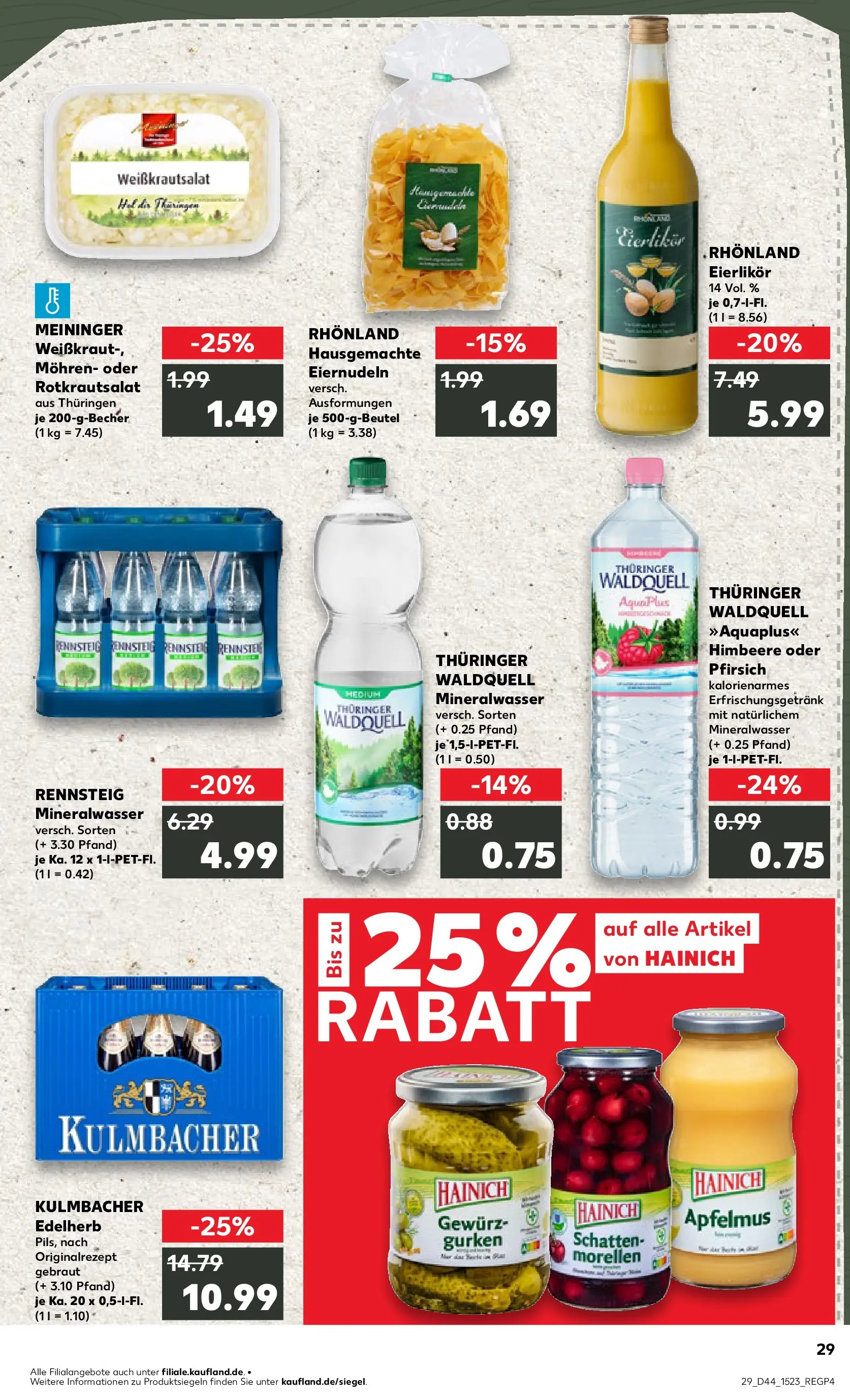 Prospekt Kaufland ab 03.11.2025 » Angebote Online zum Blättern | Seite: 29 | Produkte: Mineralwasser, Pfirsich, Himbeere, Gurken