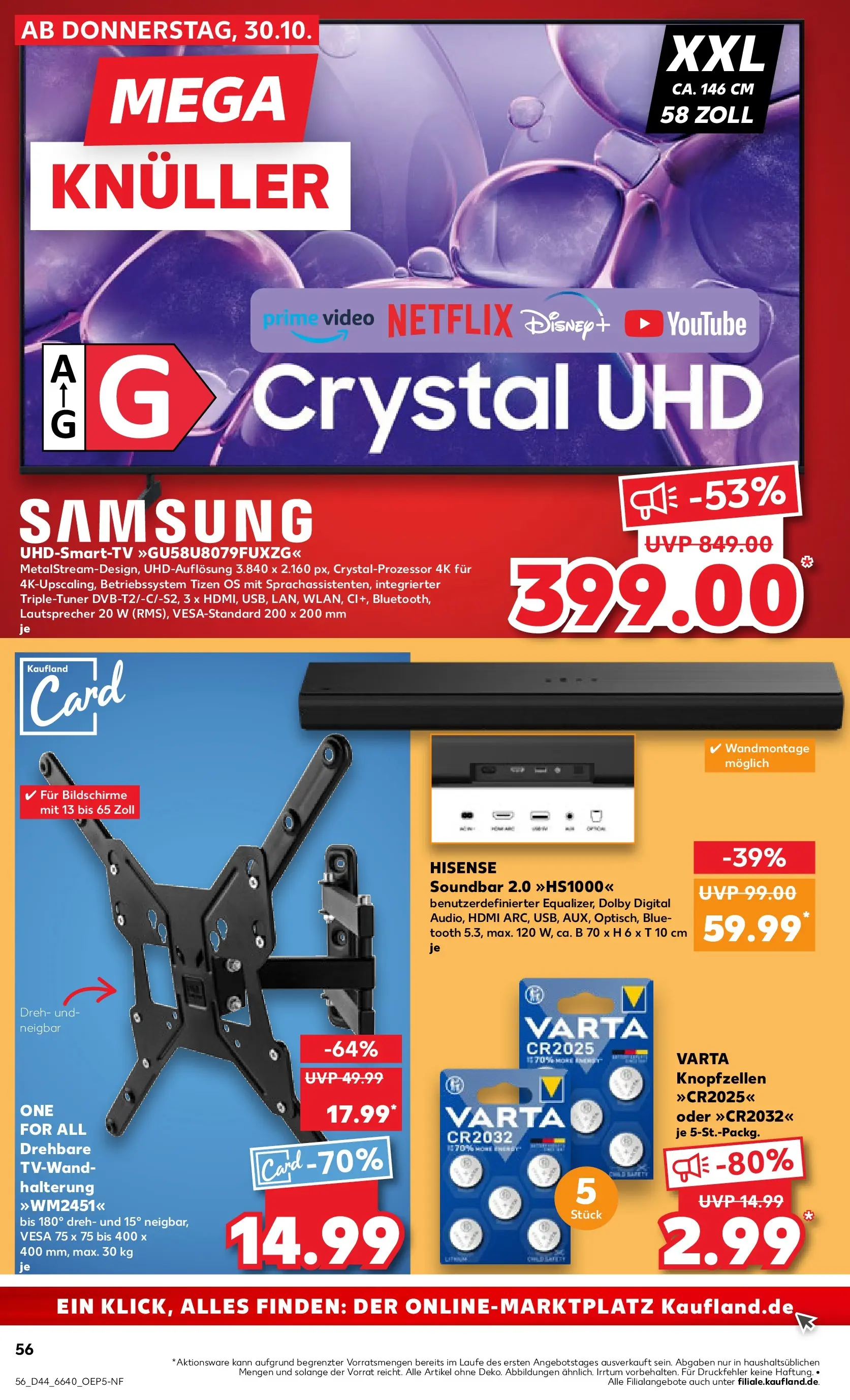 Prospekt Kaufland ab 02.11.2025 » Angebote Online zum Blättern | Seite: 56 | Produkte: Lautsprecher, Smart TV, TV, Video