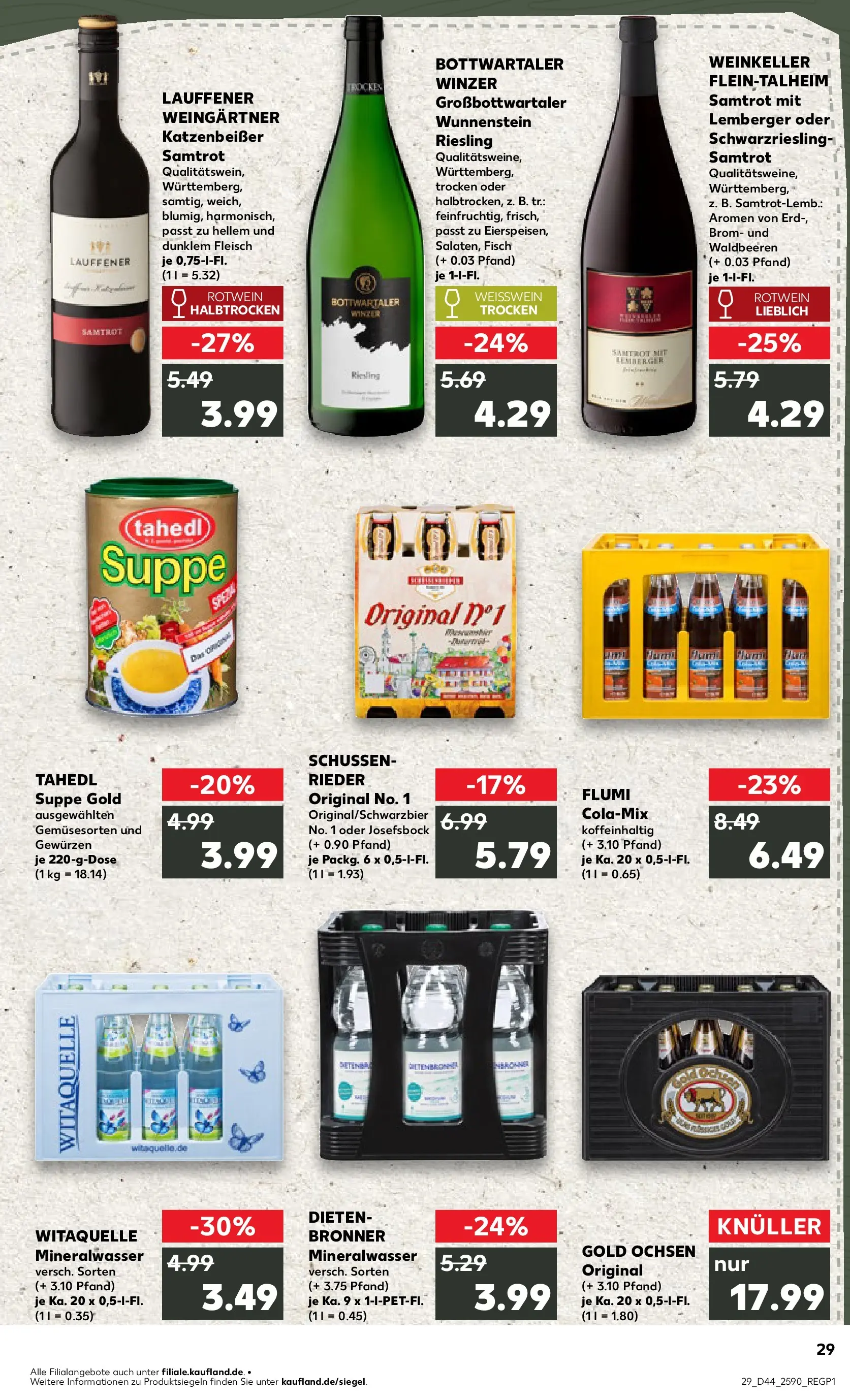 Prospekt Kaufland ab 03.11.2025 » Angebote Online zum Blättern | Seite: 29 | Produkte: Weißwein, Rotwein, Rotwein halbtrocken, Mineralwasser