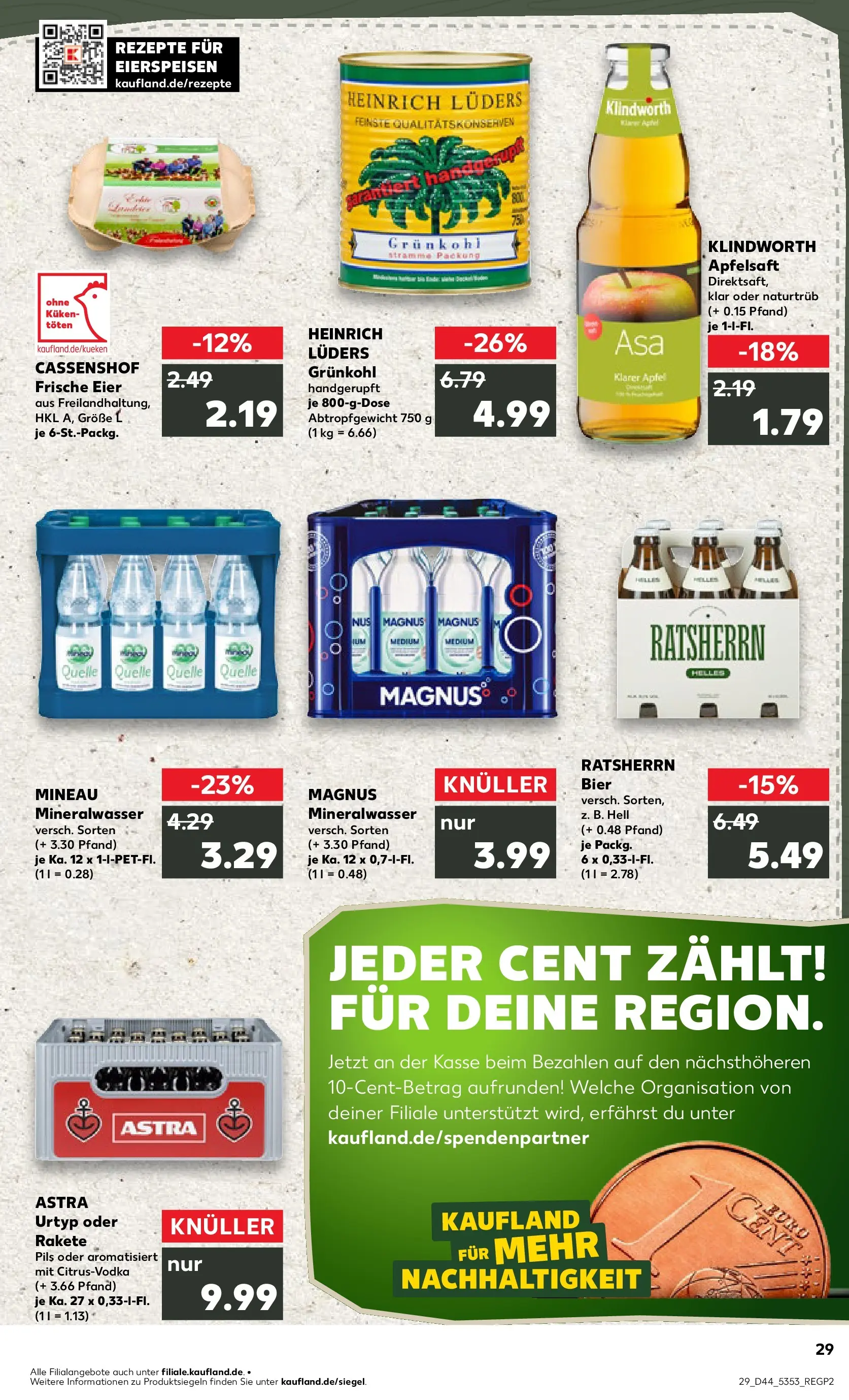 Prospekt Kaufland ab 03.11.2025 » Angebote Online zum Blättern | Seite: 29 | Produkte: Bier, Astra, Apfelsaft, Mineralwasser