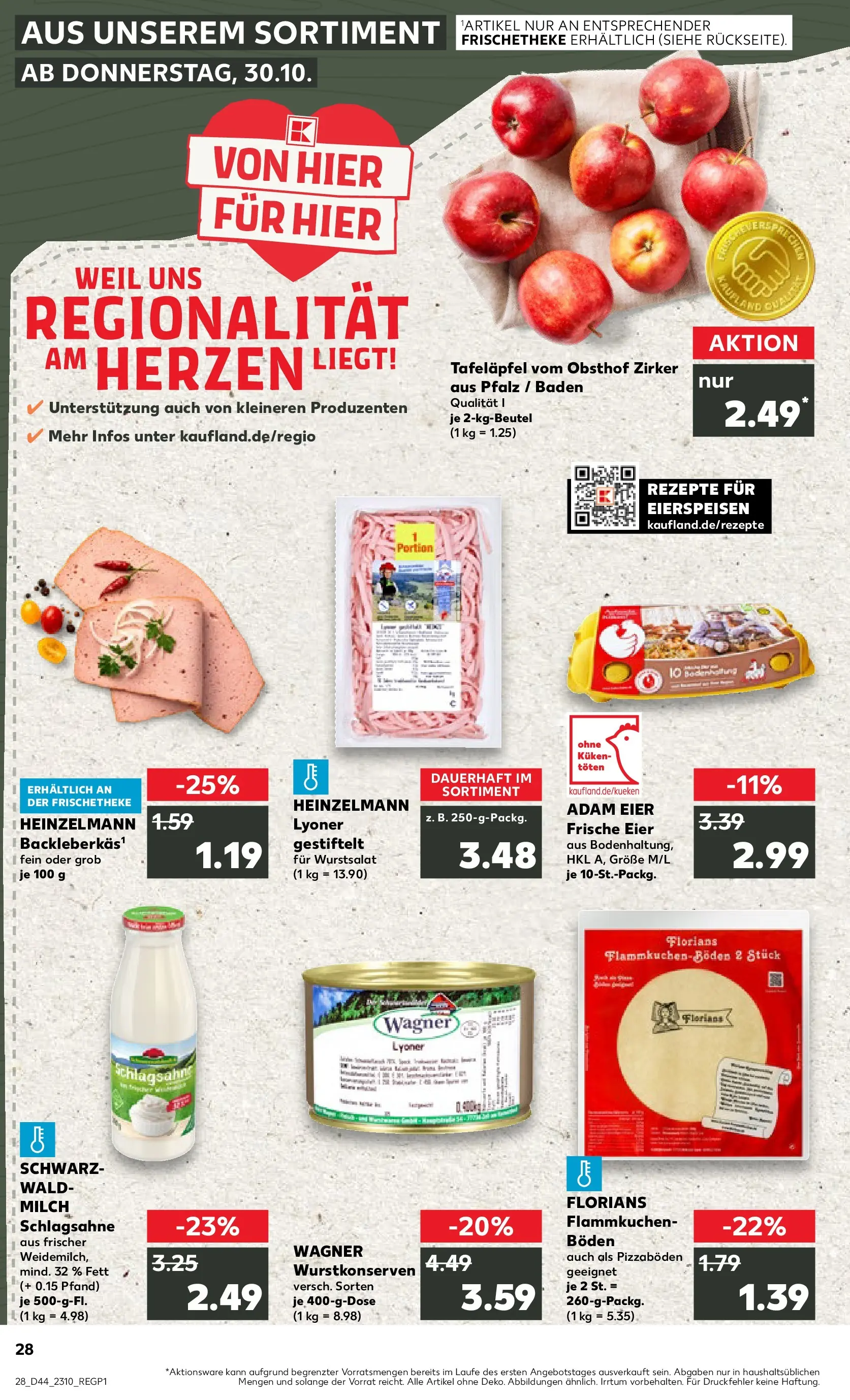 Prospekt Kaufland ab 03.11.2025 » Angebote Online zum Blättern | Seite: 28 | Produkte: Schlagsahne, Milch, Eier, Pizza