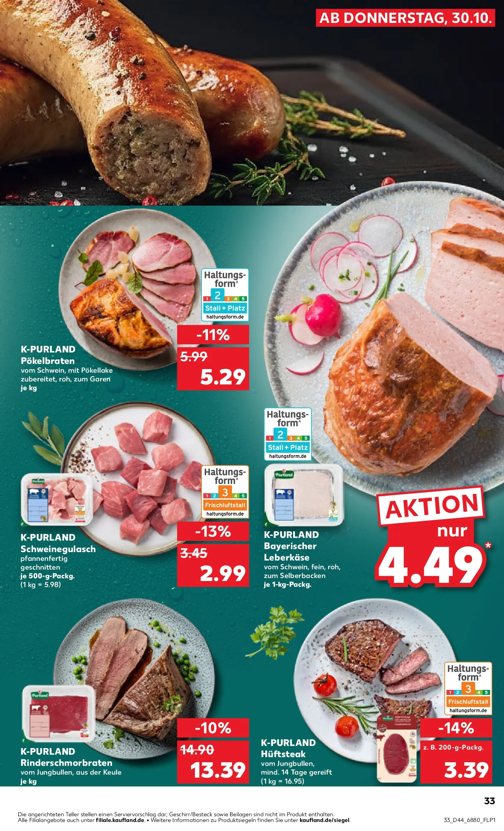 Prospekt Kaufland ab 03.11.2025 » Angebote und Werbung Online | Seite: 33 | Produkte: Schweinegulasch, Leberkase Prospekt Kaufland ab 03.11.2025 » Angebote Online zum Blättern | Seite: 33 | Produkte: Schweinegulasch, Leberkase