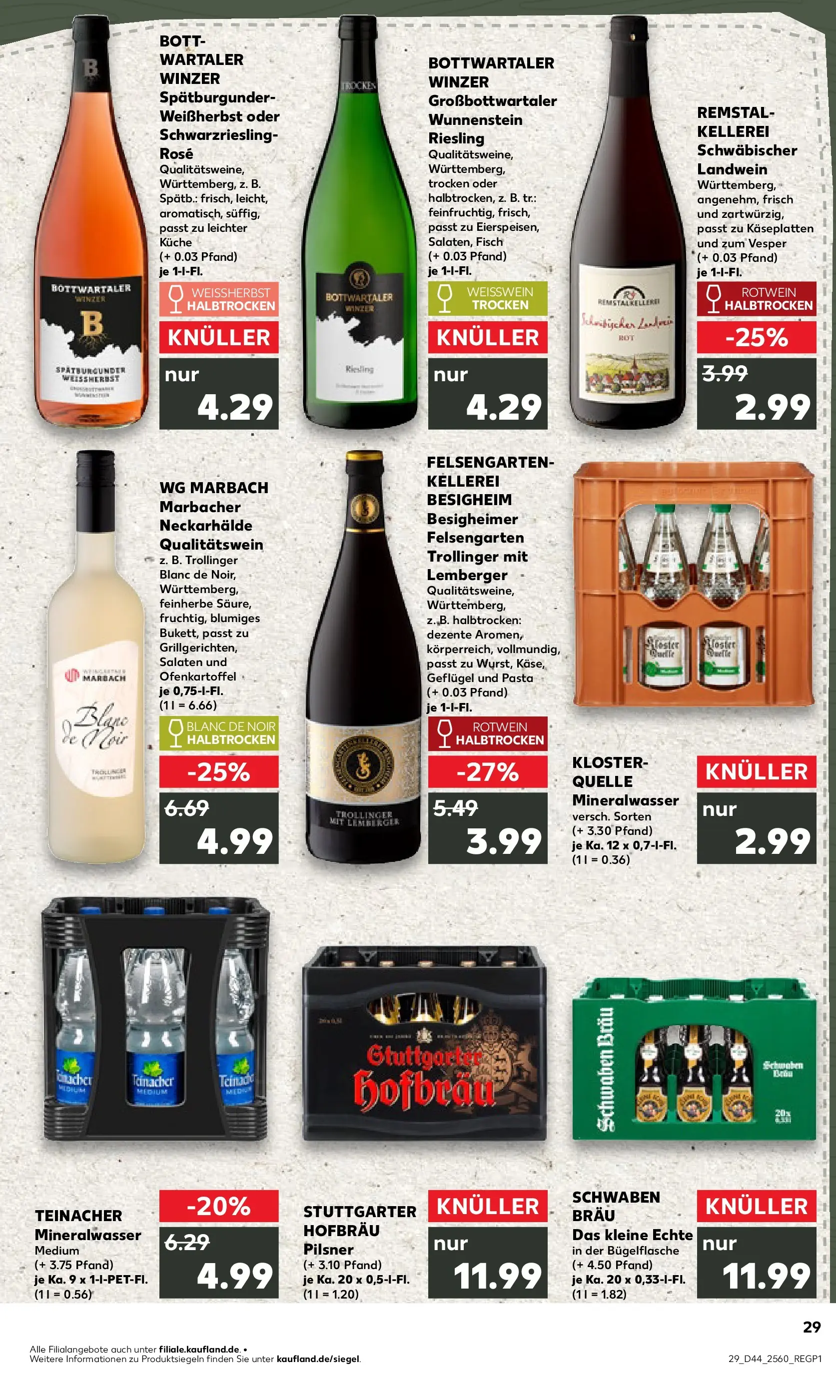 Prospekt Kaufland ab 03.11.2025 » Angebote Online zum Blättern | Seite: 29 | Produkte: Rotwein halbtrocken, Mineralwasser, Fisch, Pasta