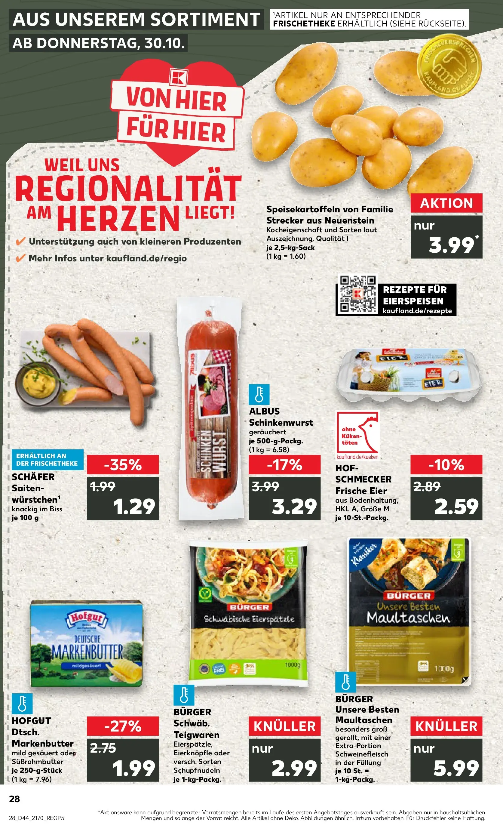 Prospekt Kaufland ab 03.11.2025 » Angebote Online zum Blättern | Seite: 28 | Produkte: Butter, Burger, Pasta, Schweinefleisch