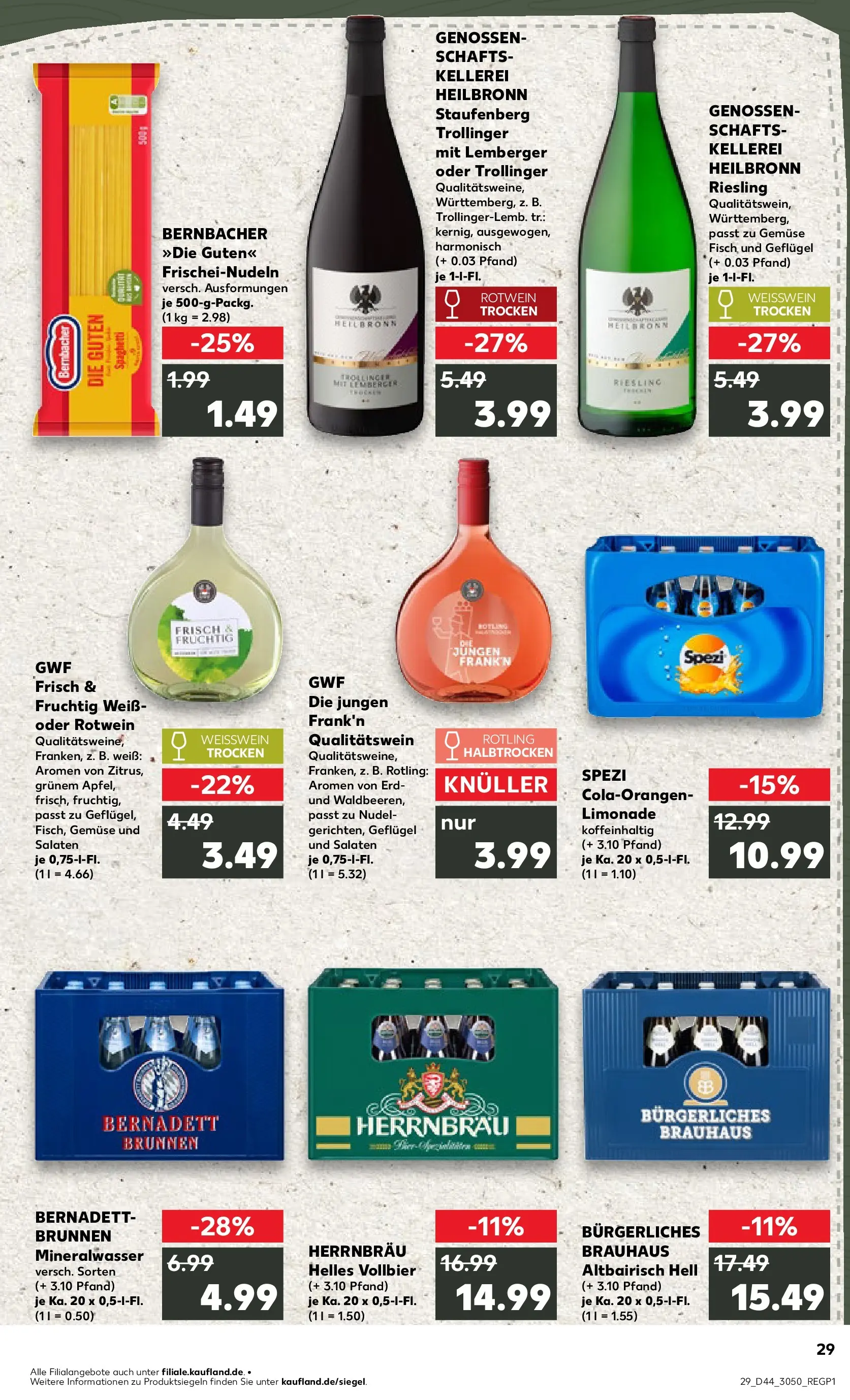 Prospekt Kaufland ab 03.11.2025 » Angebote Online zum Blättern | Seite: 29 | Produkte: Rotwein, Limonade, Fisch, Pasta