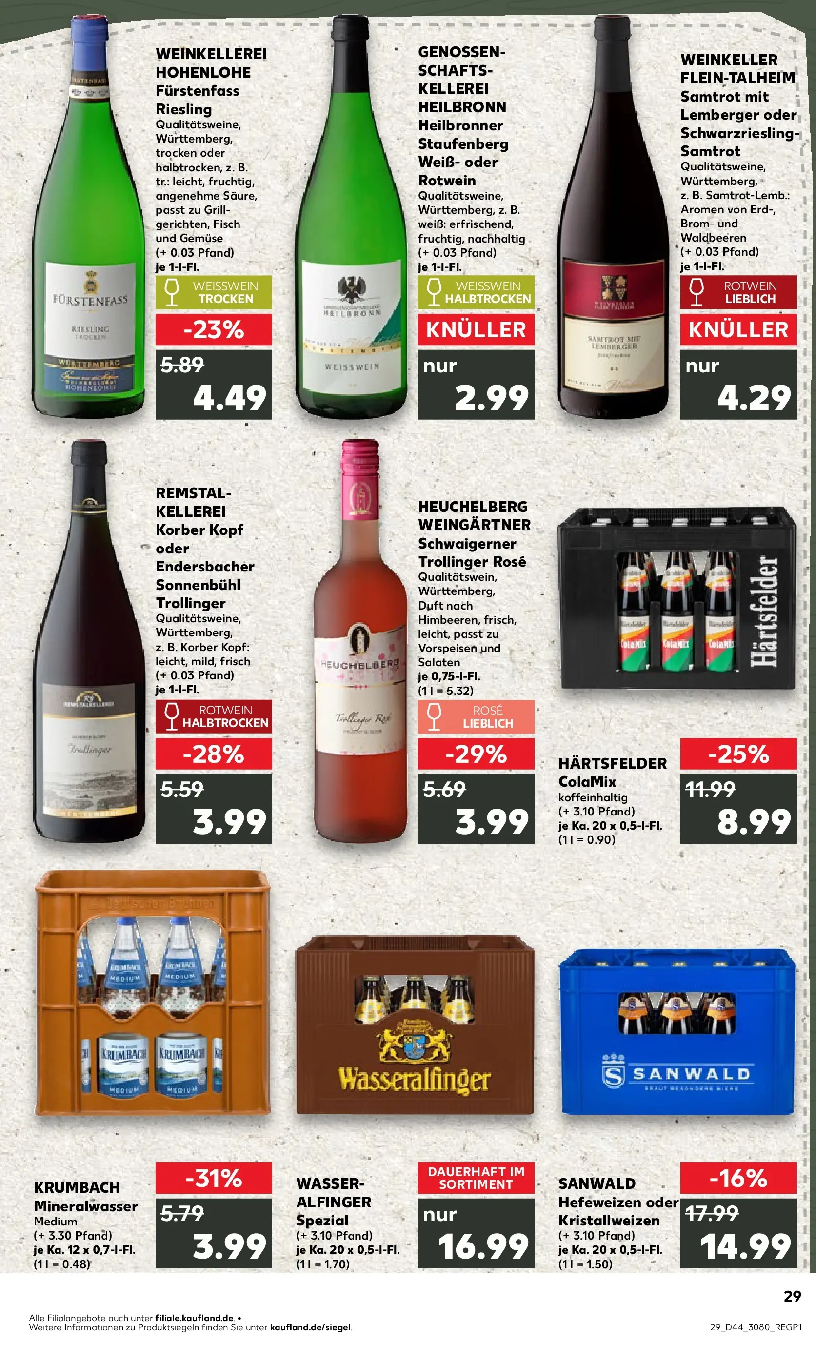 Prospekt Kaufland ab 03.11.2025 » Angebote Online zum Blättern | Seite: 29 | Produkte: Rotwein, Mineralwasser, Wasser, Gemüse
