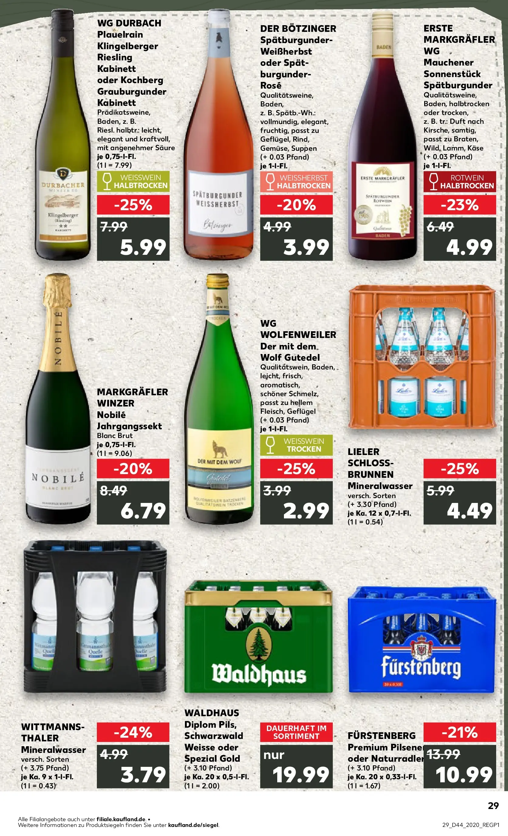 Prospekt Kaufland ab 03.11.2025 » Angebote Online zum Blättern | Seite: 29 | Produkte: Käse, Weißwein, Rotwein, Mineralwasser