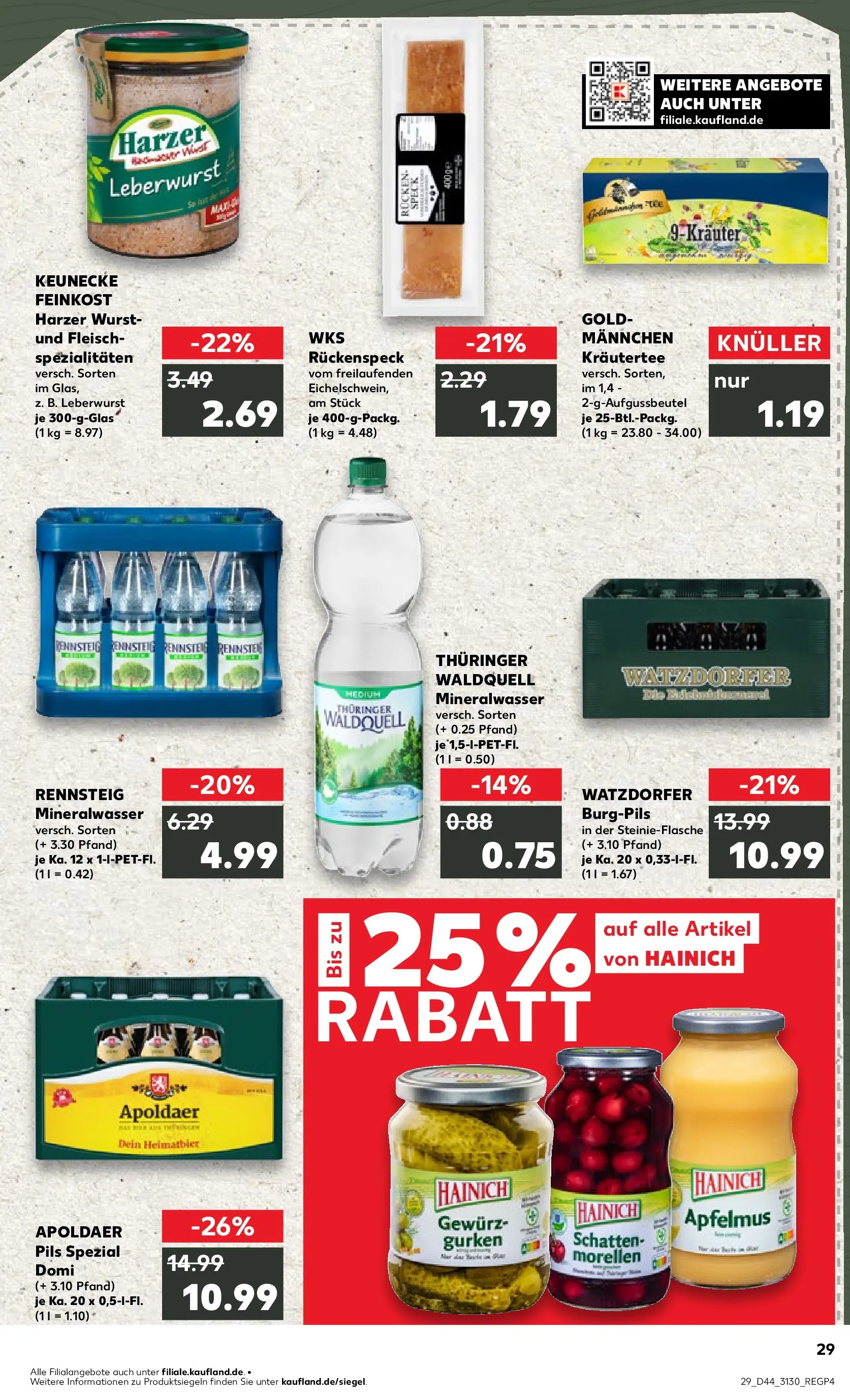 Prospekt Kaufland ab 03.11.2025 » Angebote Online zum Blättern | Seite: 29 | Produkte: Mineralwasser, Wurst, Fleisch, Gurken