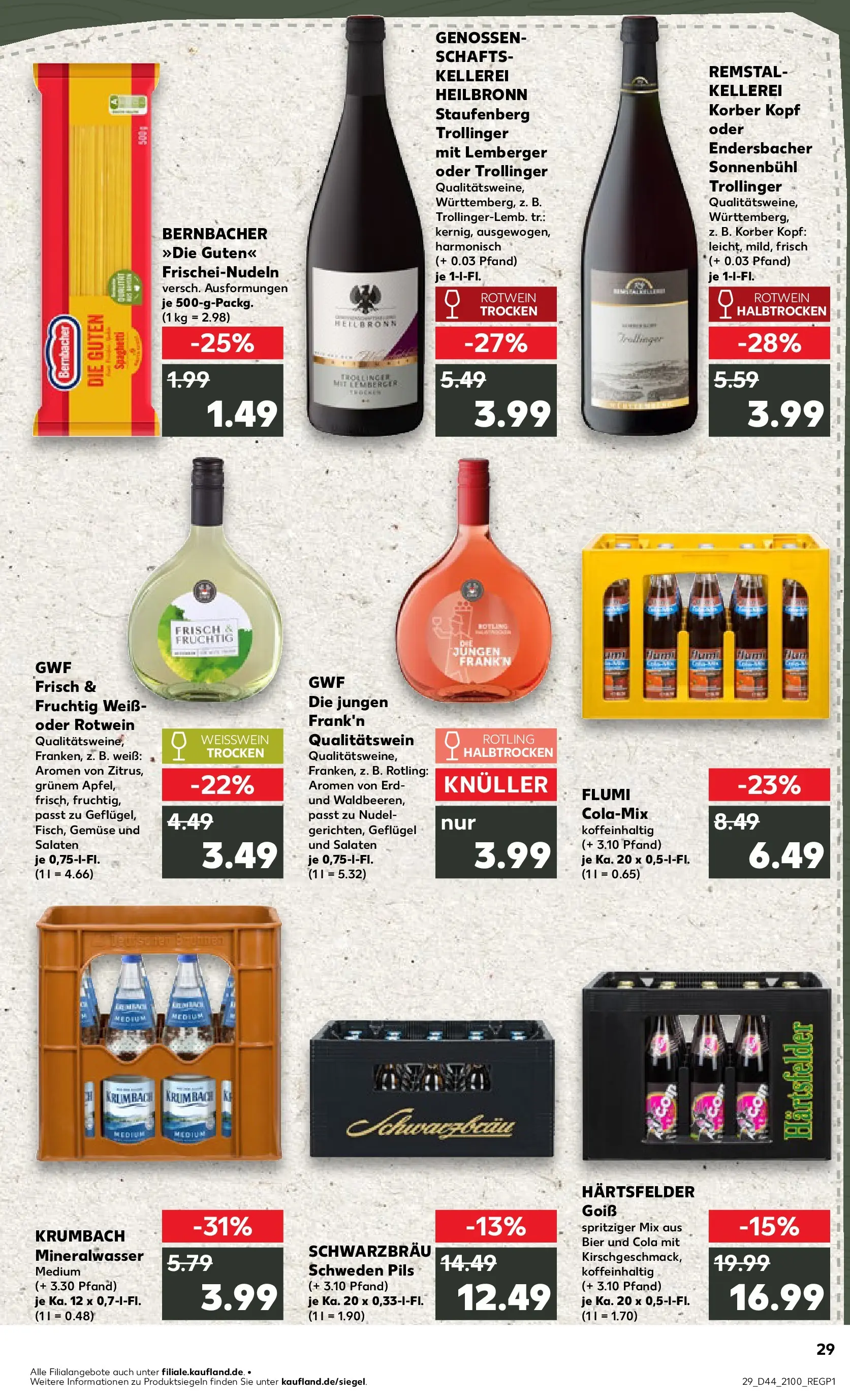 Prospekt Kaufland ab 03.11.2025 » Angebote Online zum Blättern | Seite: 29 | Produkte: Weißwein, Rotwein, Pils, Mineralwasser