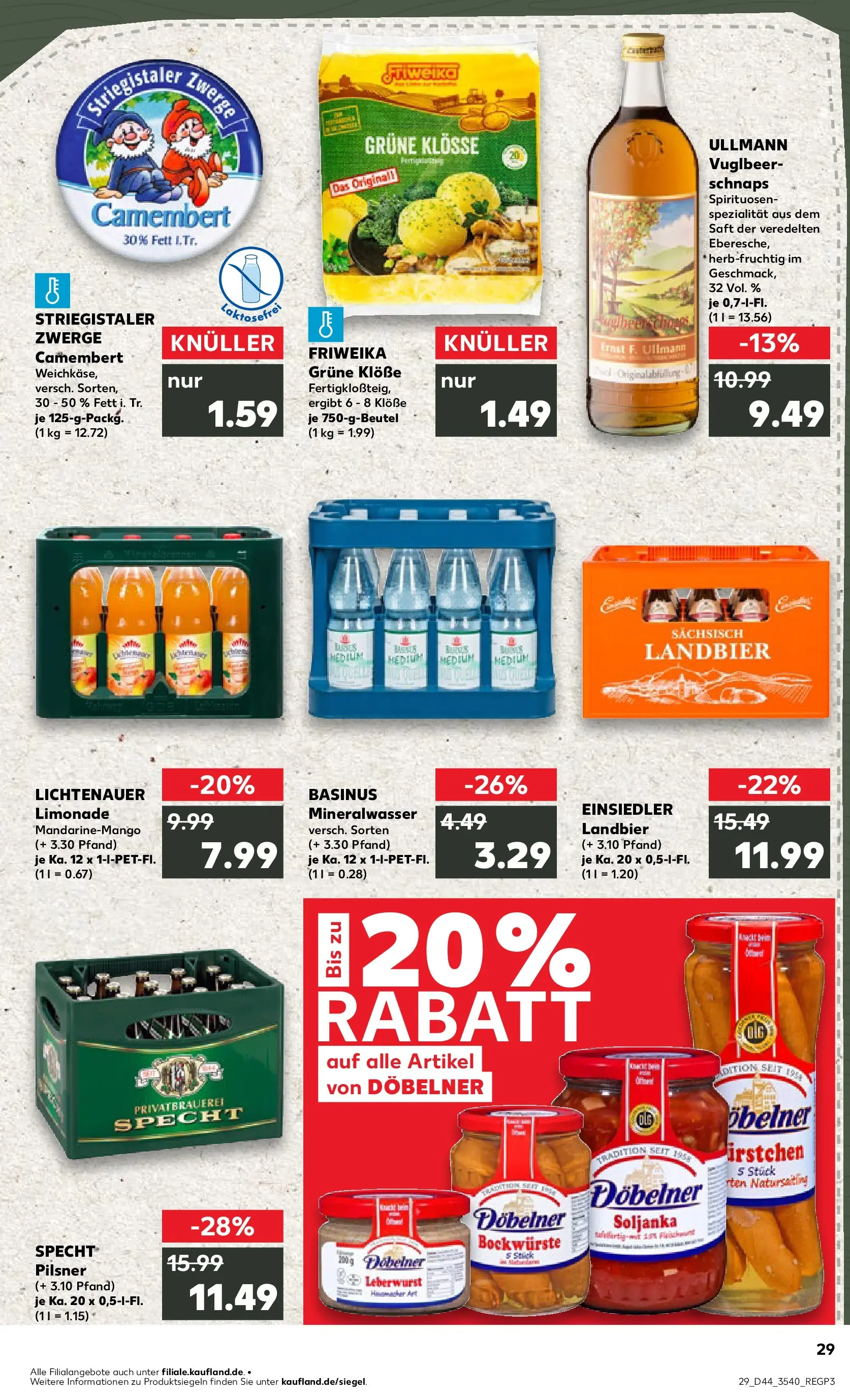 Prospekt Kaufland ab 03.11.2025 » Angebote Online zum Blättern | Seite: 29 | Produkte: Schnaps, Mineralwasser, Saft, Fleisch