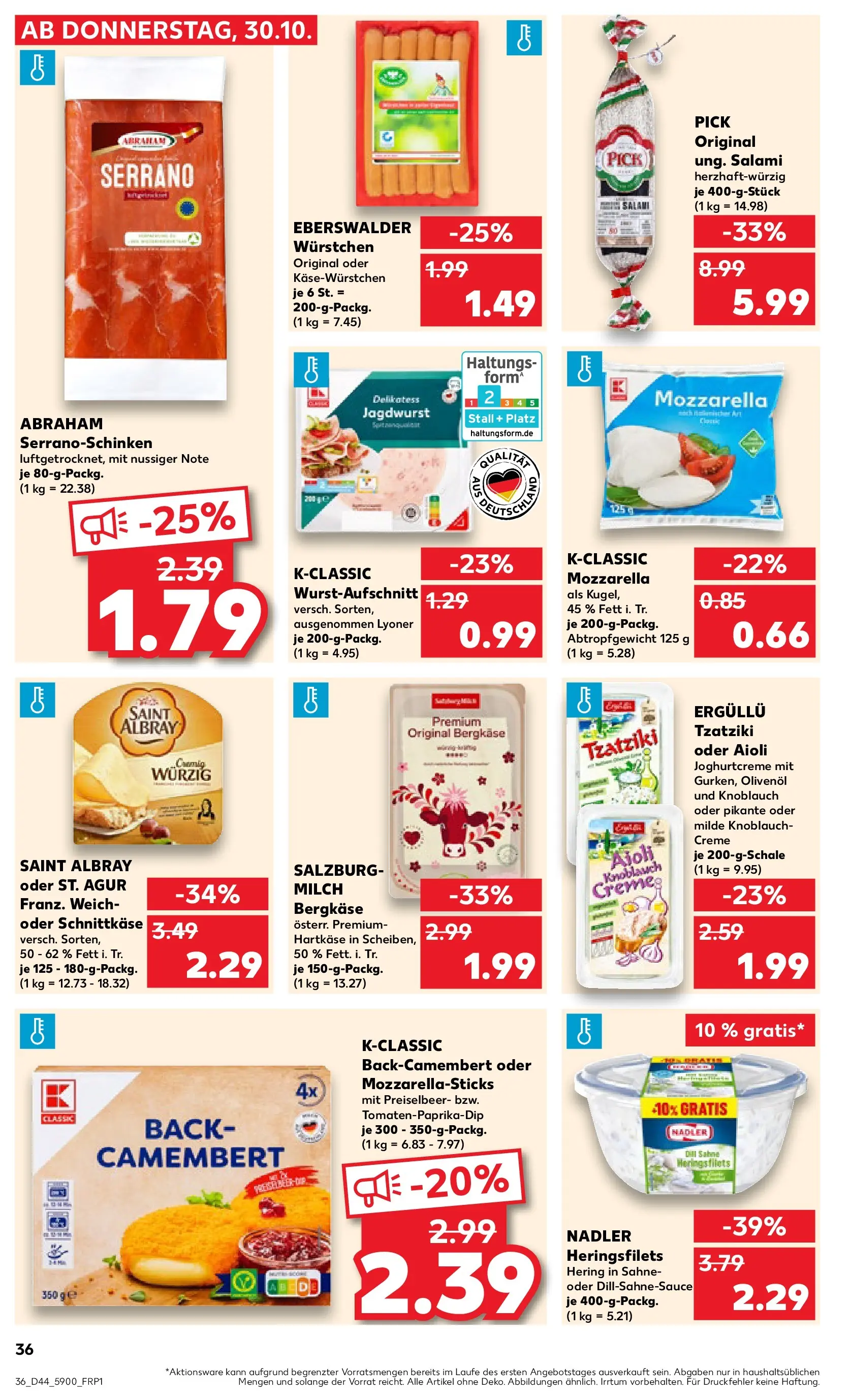 Prospekt Kaufland ab 03.11.2025 » Angebote Online zum Blättern | Seite: 36 | Produkte: Milch, Mozzarella, Salami, Sahne