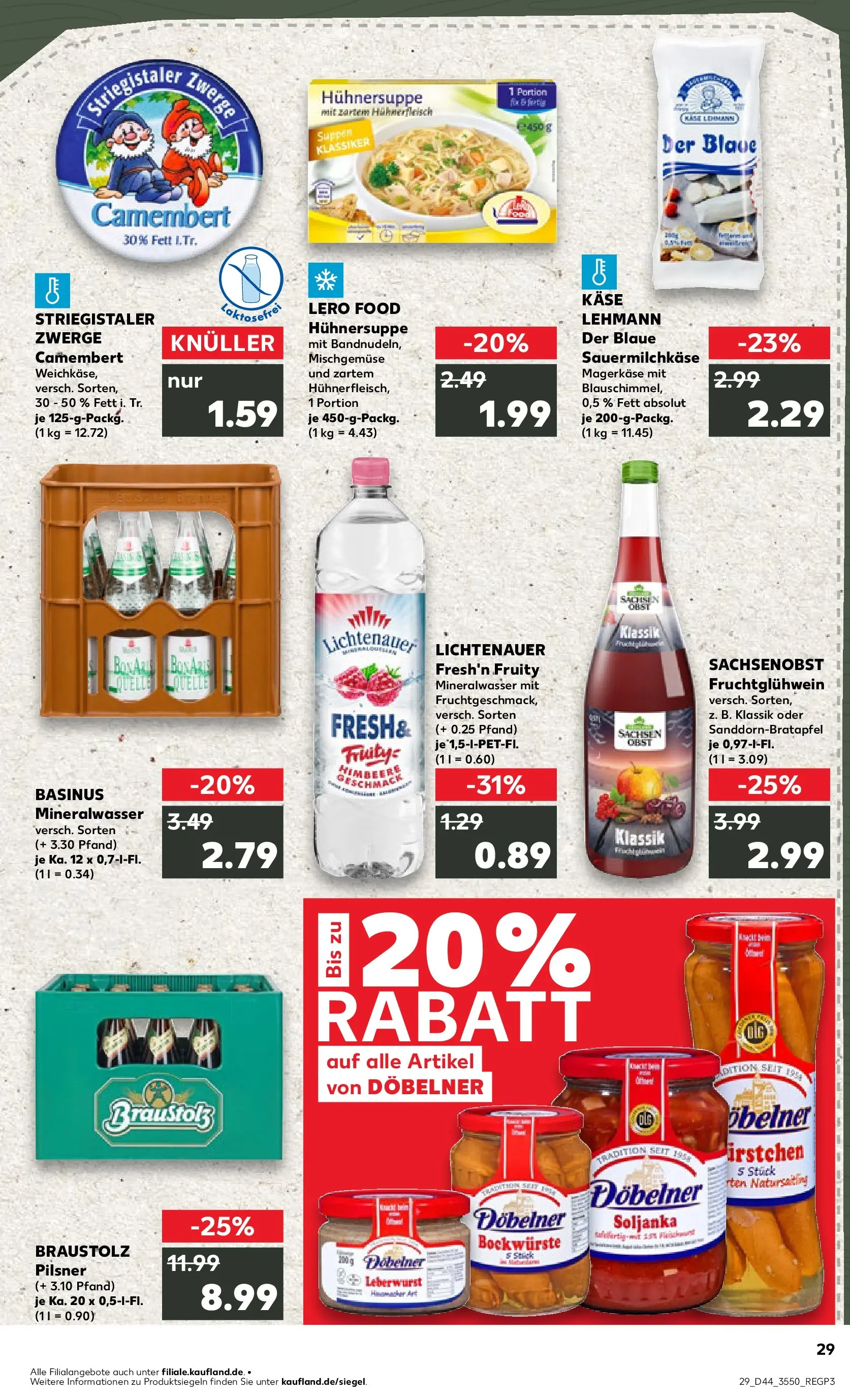 Prospekt Kaufland ab 03.11.2025 » Angebote Online zum Blättern | Seite: 29 | Produkte: Bockwurst, Käse, Box, Mineralwasser
