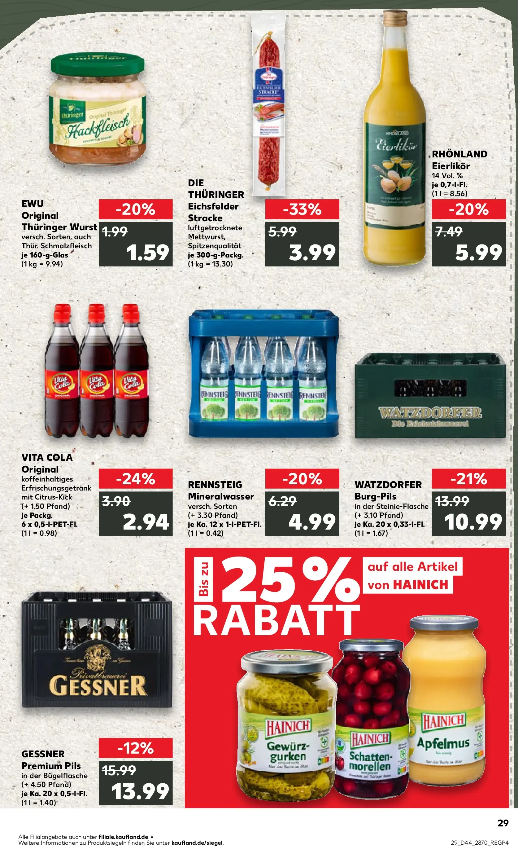 Prospekt Kaufland ab 03.11.2025 » Angebote Online zum Blättern | Seite: 29 | Produkte: Pils, Mineralwasser, Vita cola, Hackfleisch