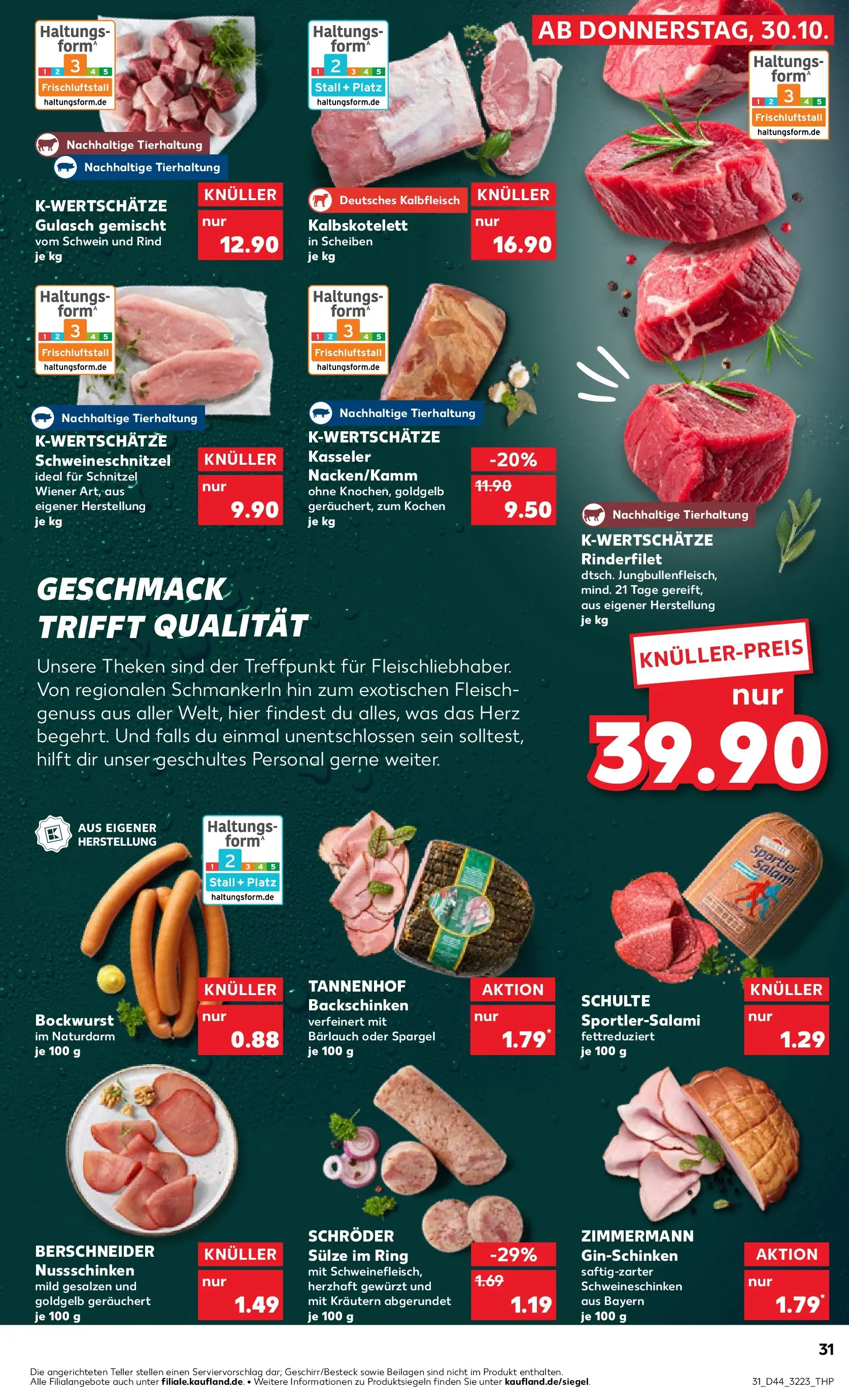 Prospekt Kaufland ab 03.11.2025 » Angebote Online zum Blättern | Seite: 31 | Produkte: Bockwurst, Gulasch, Salami, Fleisch
