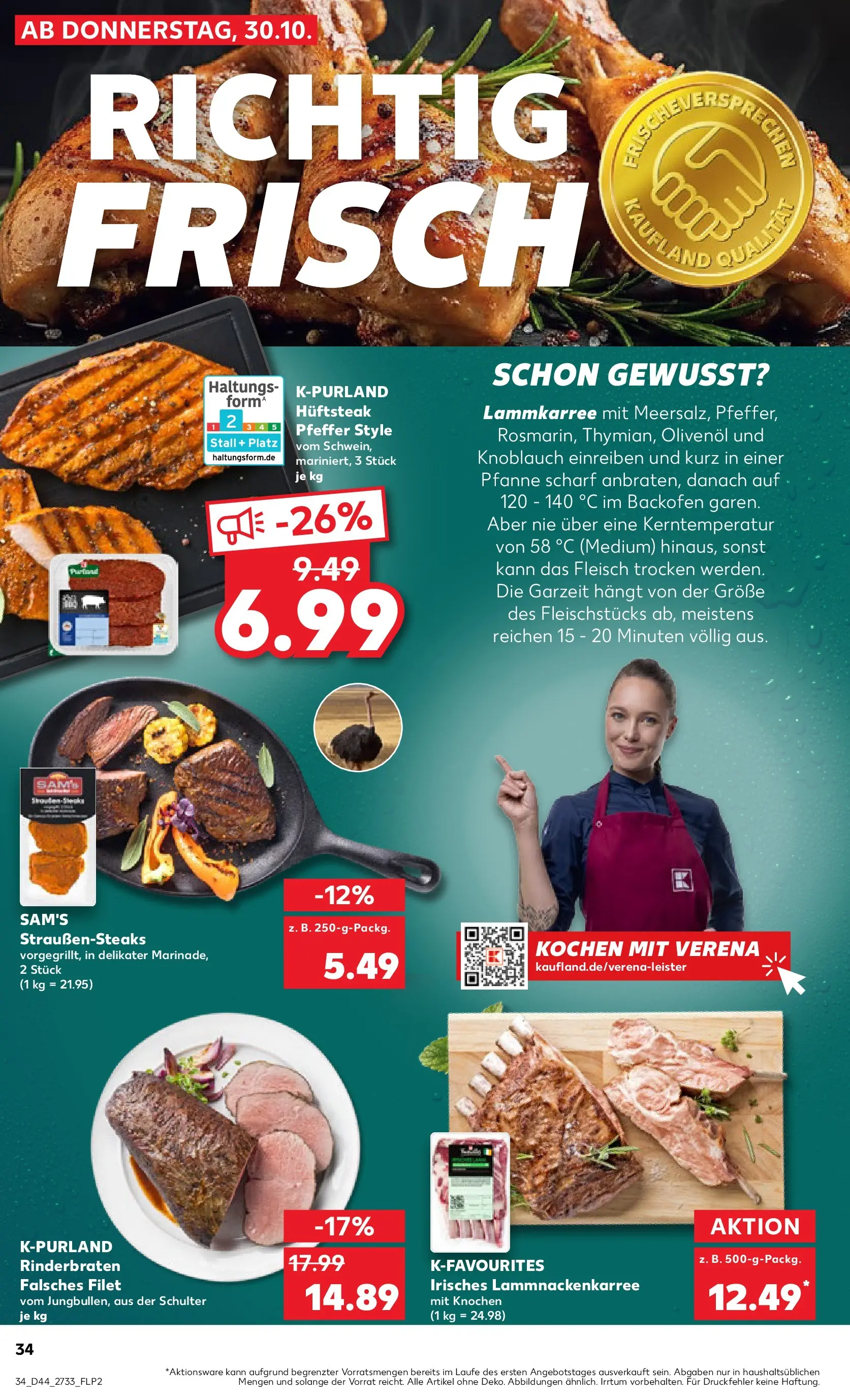 Prospekt Kaufland ab 03.11.2025 » Angebote Online zum Blättern | Seite: 34 | Produkte: Rinderbraten, Olivenol, Knoblauch, Steak