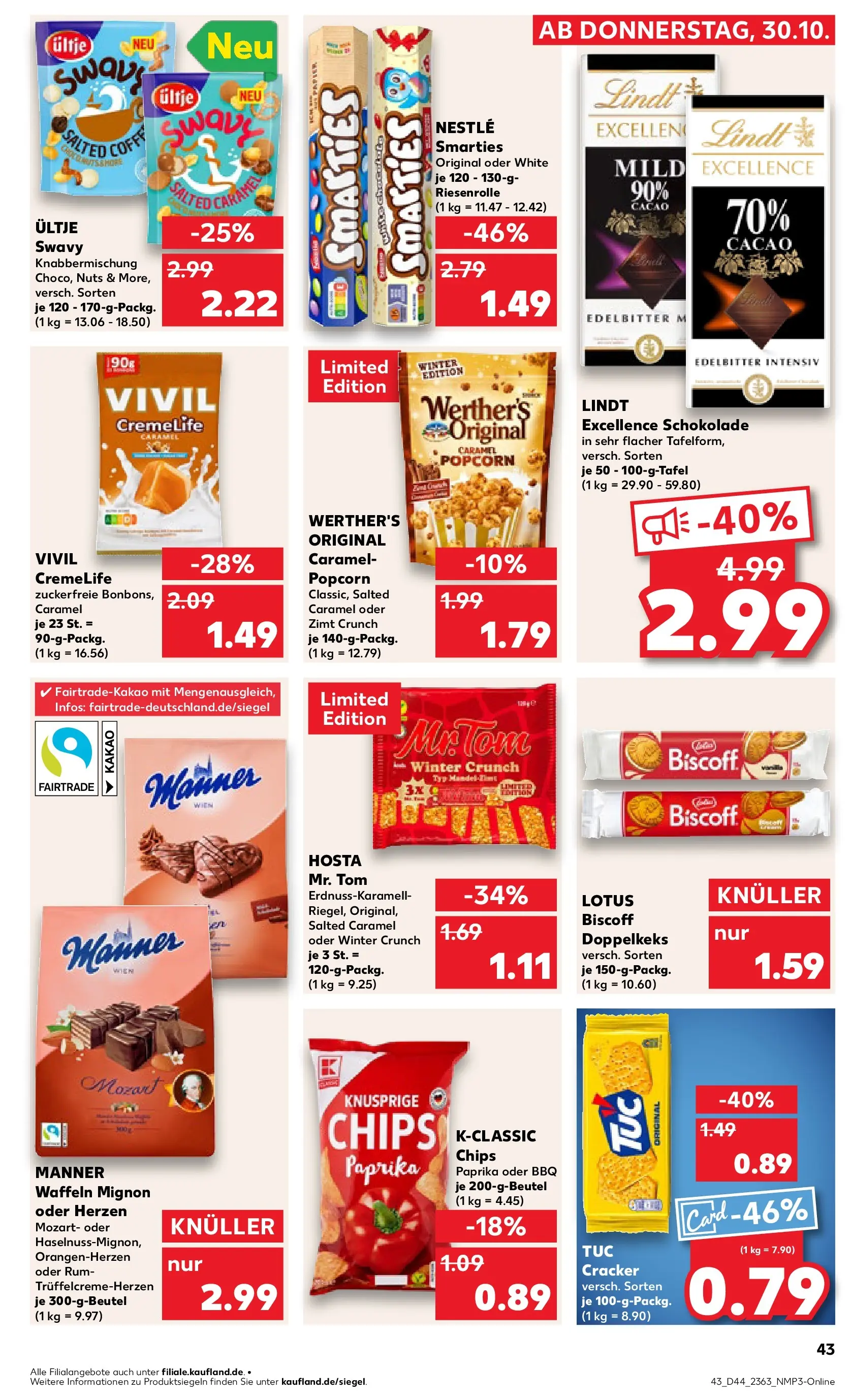 Prospekt Kaufland ab 03.11.2025 » Angebote Online zum Blättern | Seite: 43 | Produkte: Schokolade, Smarties, Lindt, Chips