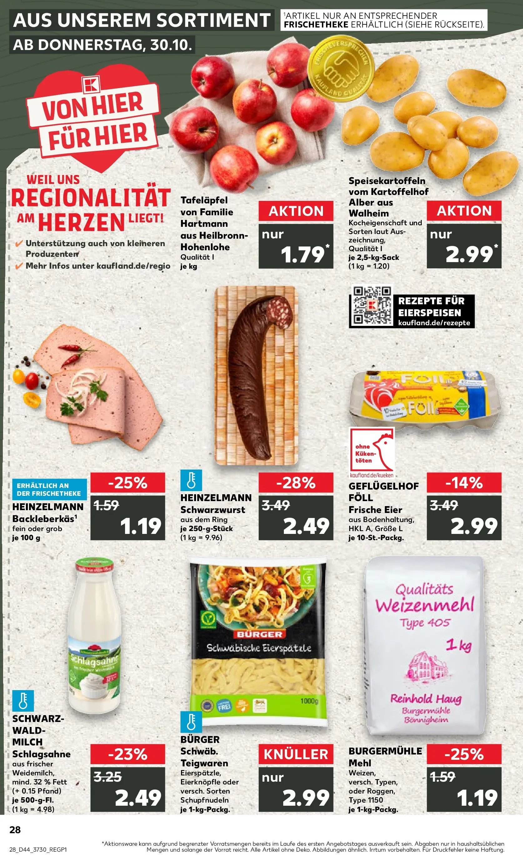 Prospekt Kaufland ab 03.11.2025 » Angebote Online zum Blättern | Seite: 28 | Produkte: Mehl, Schlagsahne, Milch, Eier