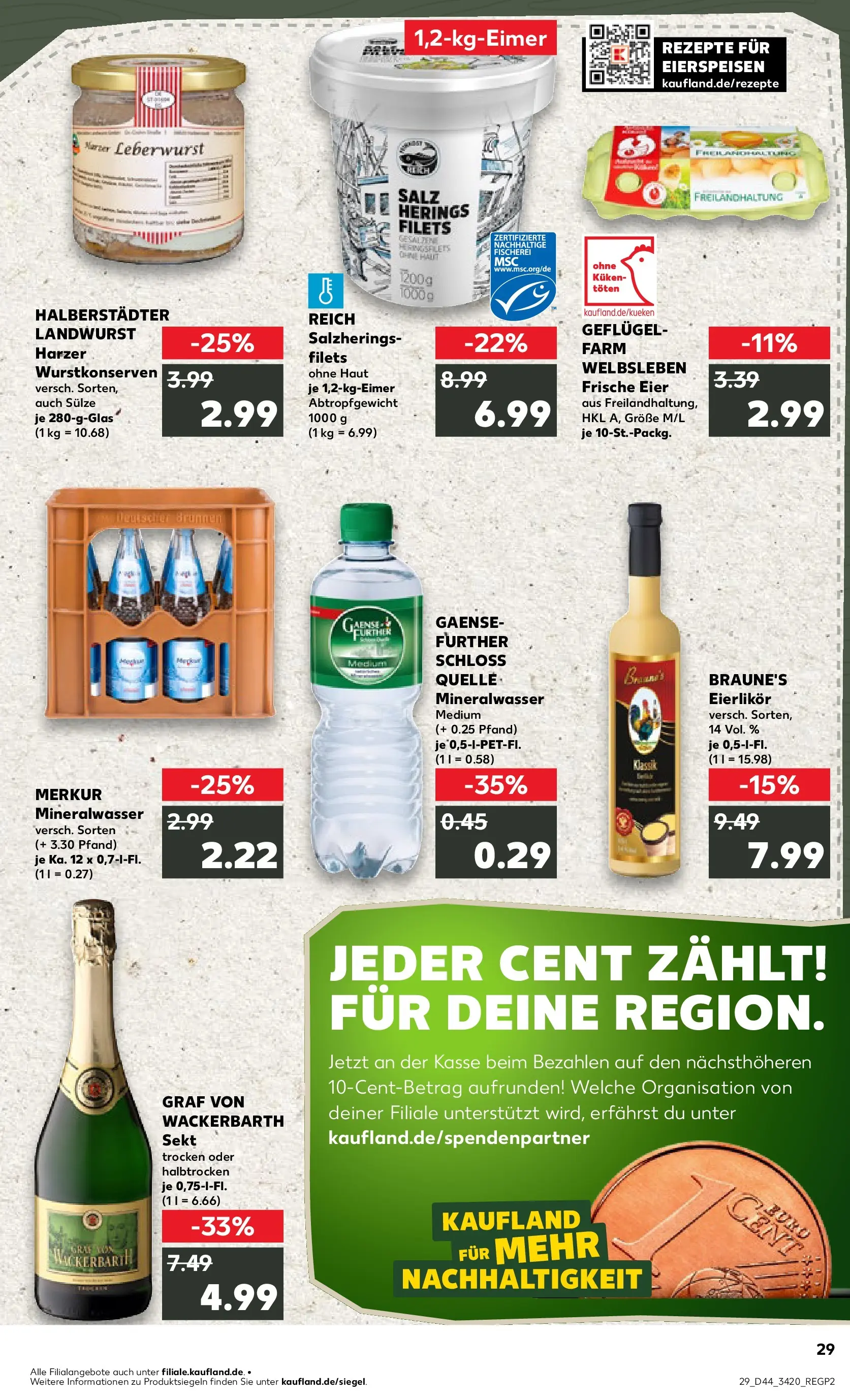 Prospekt Kaufland ab 03.11.2025 » Angebote Online zum Blättern | Seite: 29 | Produkte: Eier, Sekt, Mineralwasser, Salz