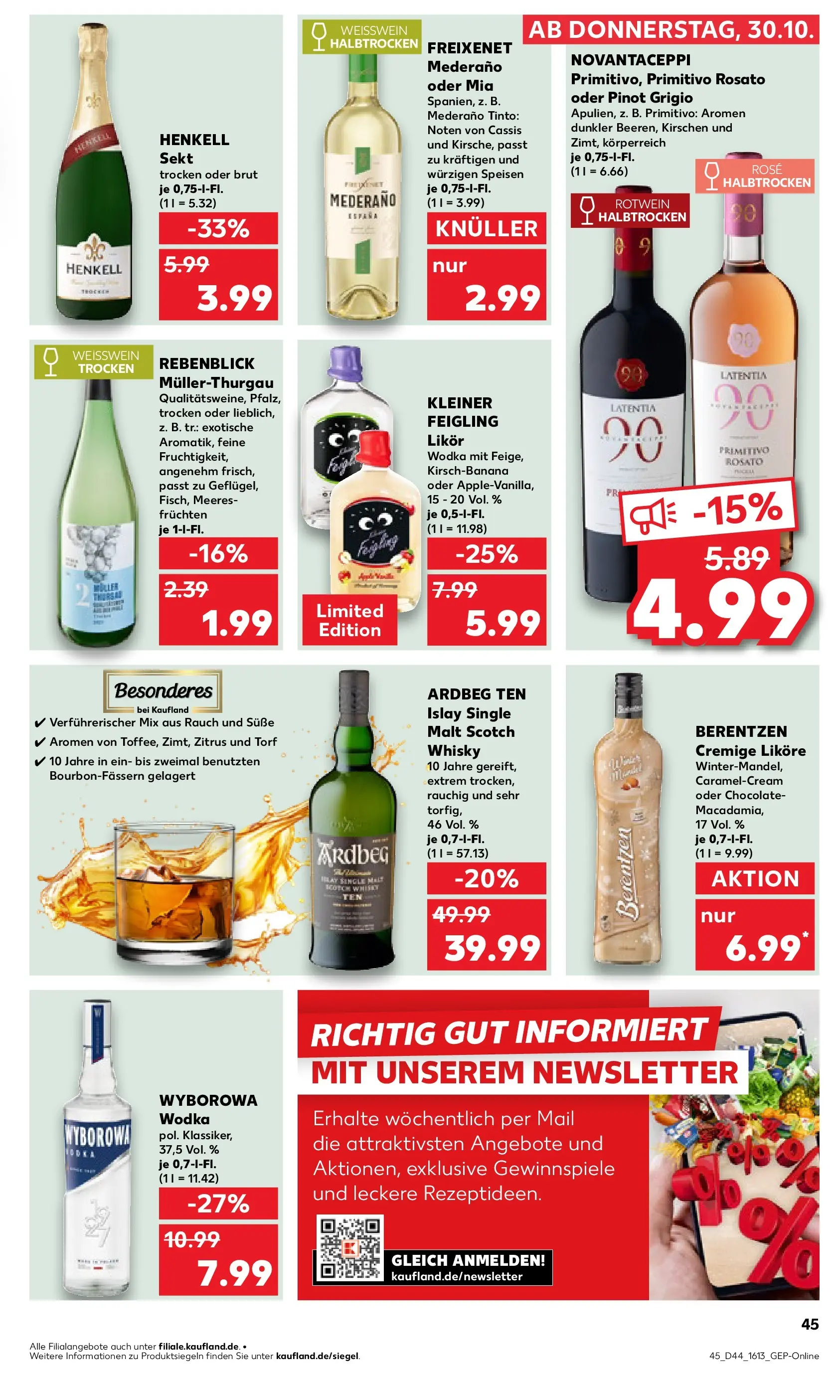 Prospekt Kaufland ab 03.11.2025 » Angebote Online zum Blättern | Seite: 45 | Produkte: Sekt, Kleiner feigling, Weißwein trocken, Wodka