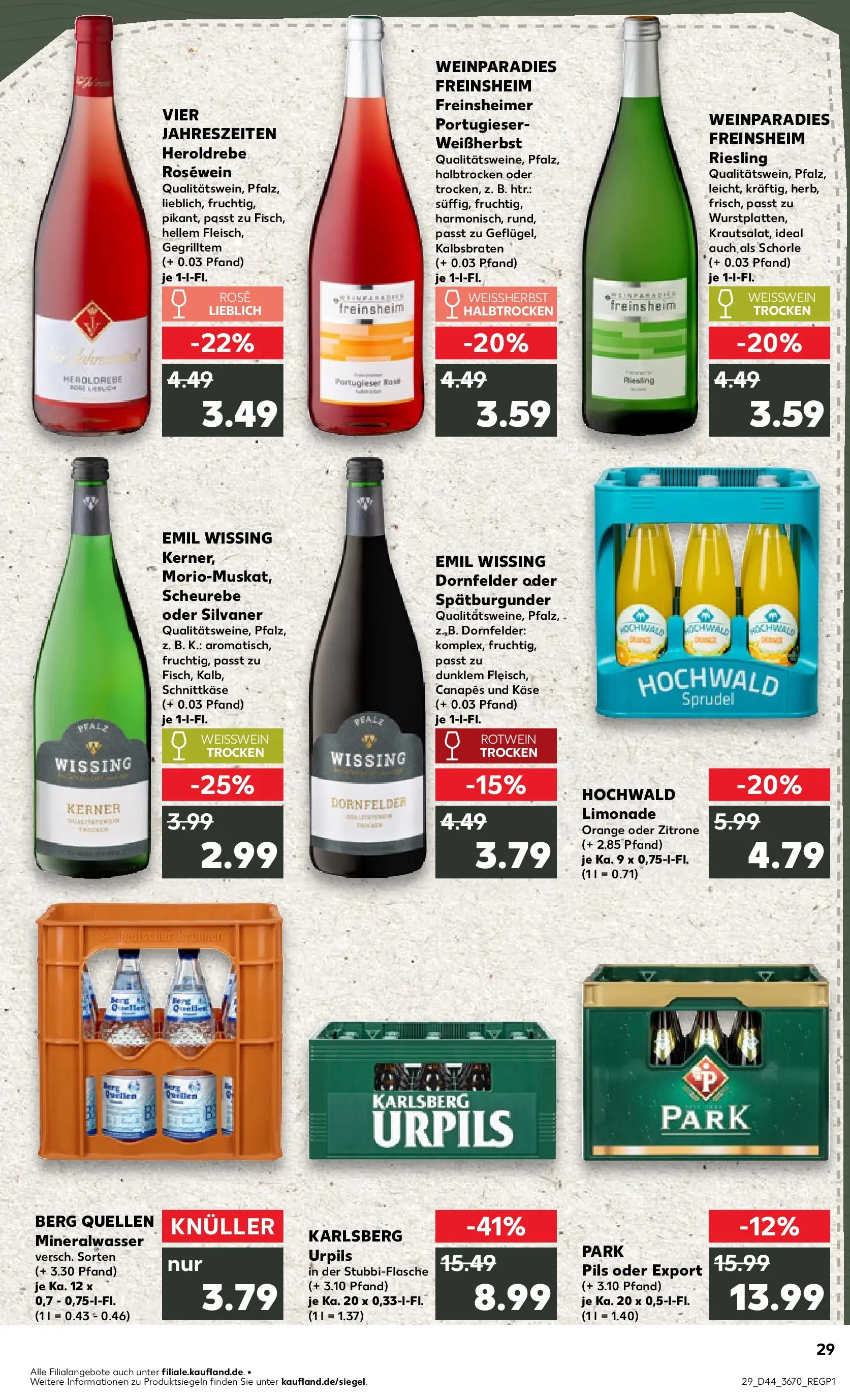 Prospekt Kaufland ab 03.11.2025 » Angebote Online zum Blättern | Seite: 29 | Produkte: Weißwein, Weißwein trocken, Pils, Mineralwasser