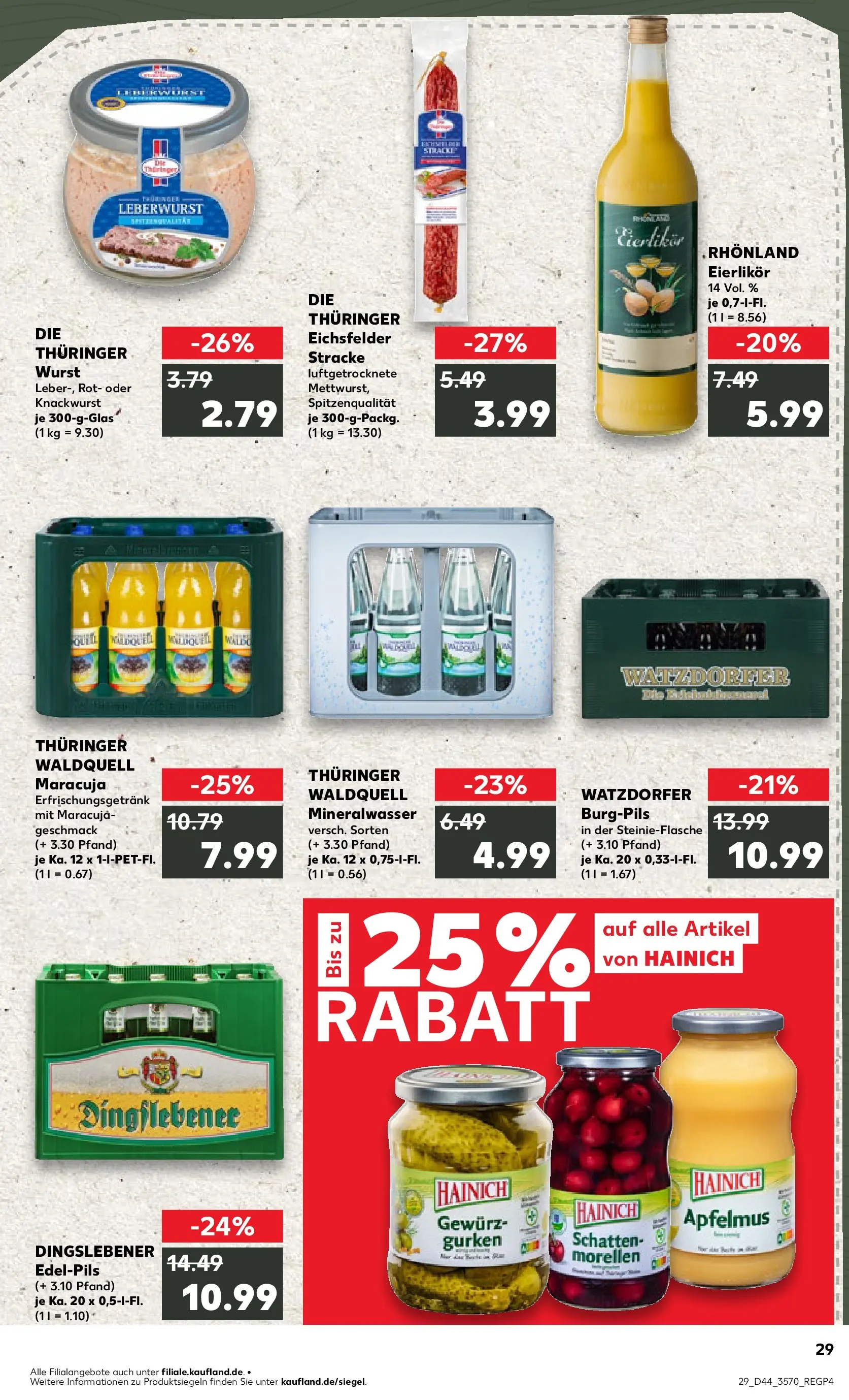 Prospekt Kaufland ab 03.11.2025 » Angebote Online zum Blättern | Seite: 29 | Produkte: Mineralwasser, Wurst, Gurken