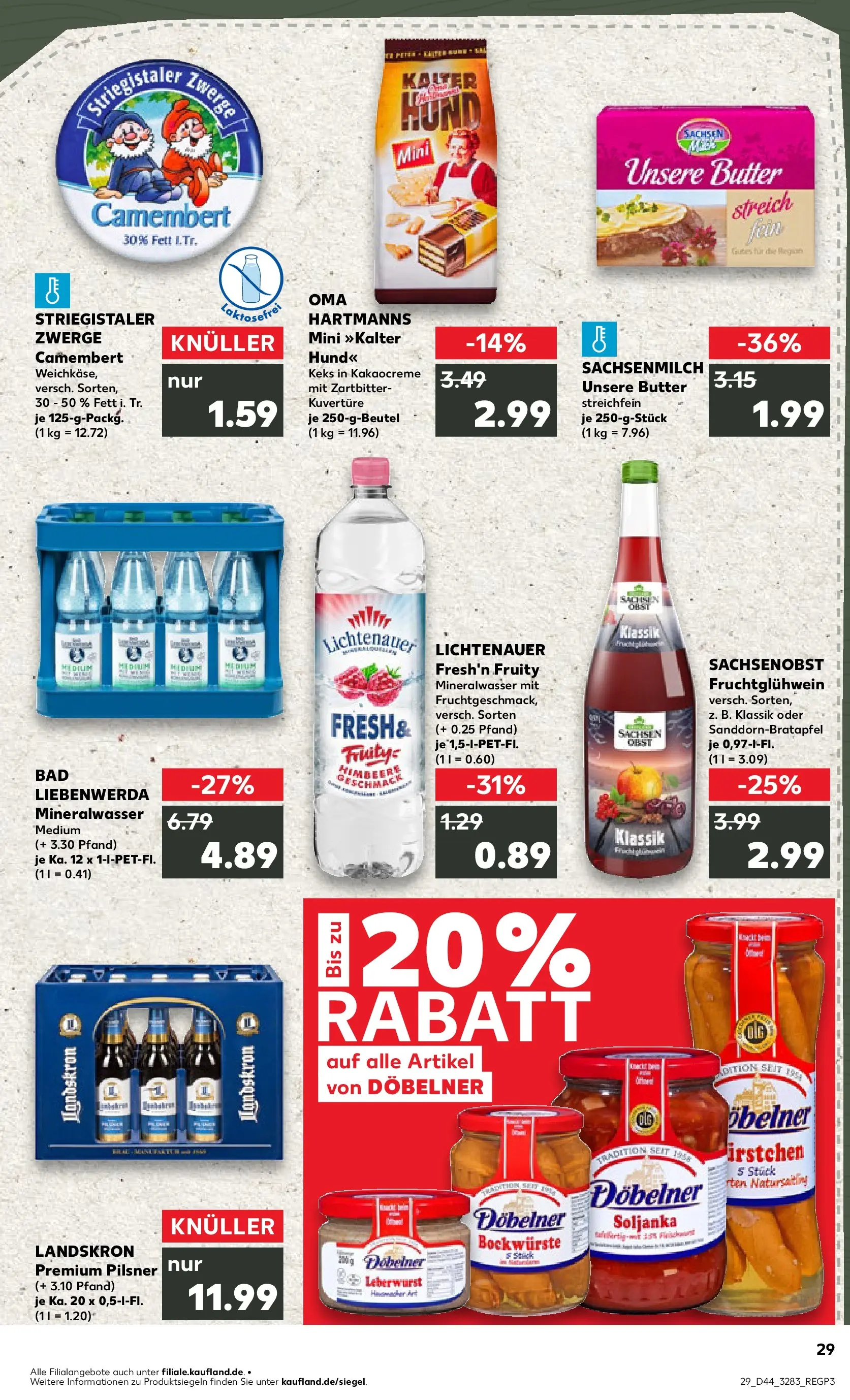 Prospekt Kaufland ab 03.11.2025 » Angebote Online zum Blättern | Seite: 29 | Produkte: Butter, Bad, Mineralwasser, Obst