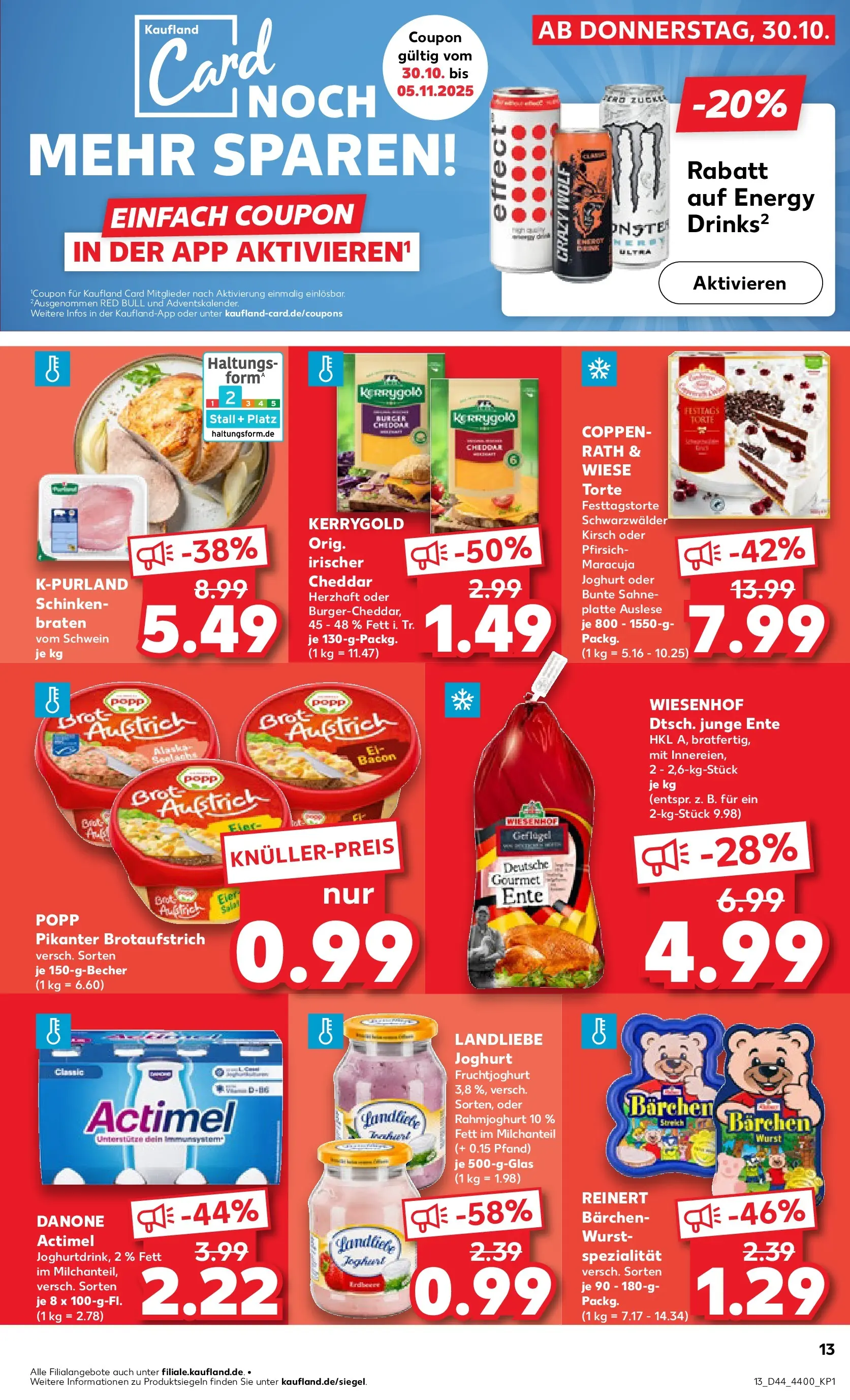 Prospekt Kaufland ab 03.11.2025 » Angebote und Werbung Online | Seite: 13 | Produkte: Actimel, Energy, Joghurt, Wurst Prospekt Kaufland ab 03.11.2025 » Angebote Online zum Blättern | Seite: 13 | Produkte: Actimel, Energy, Joghurt, Wurst