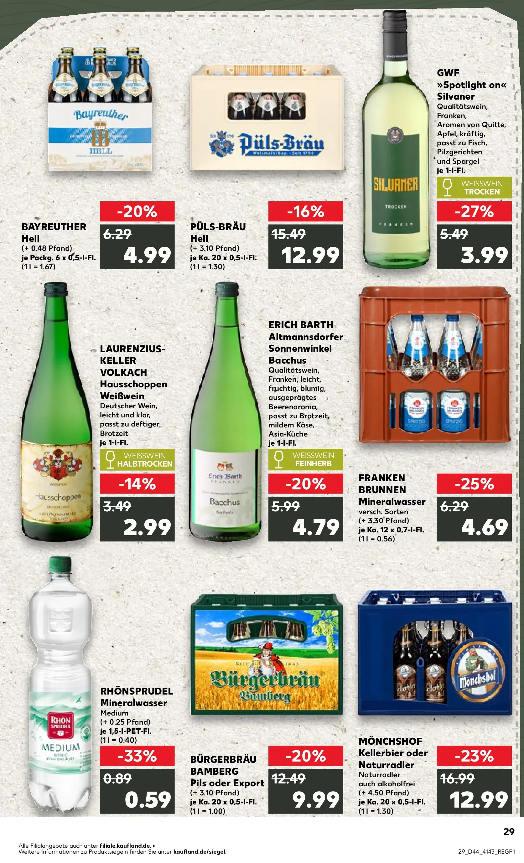 Prospekt Kaufland ab 03.11.2025 » Angebote Online zum Blättern | Seite: 29 | Produkte: Bayreuther hell, Monchshof, Weißwein, Wein