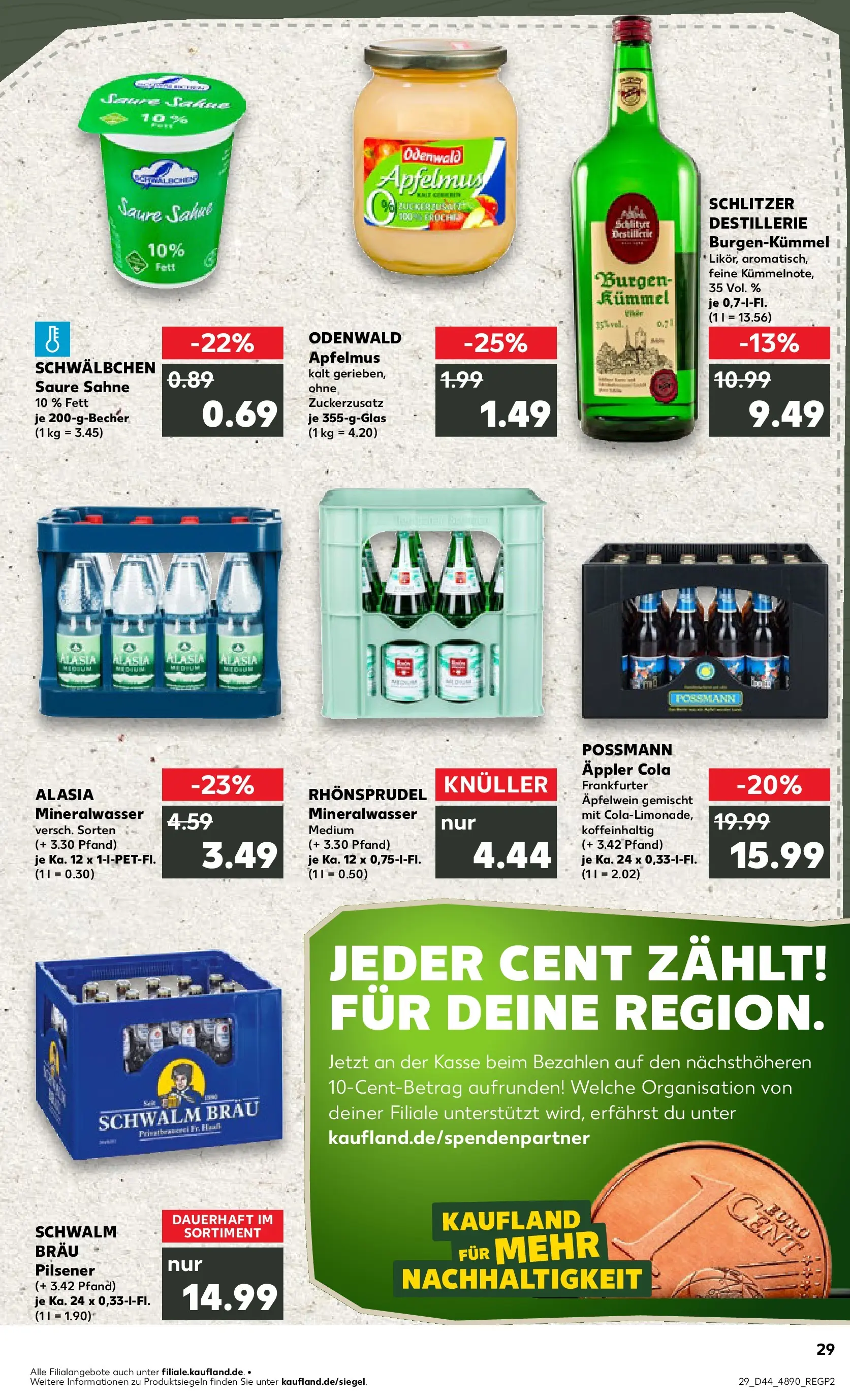 Prospekt Kaufland ab 03.11.2025 » Angebote Online zum Blättern | Seite: 29 | Produkte: Cola, Mineralwasser, Rhonsprudel, Sahne