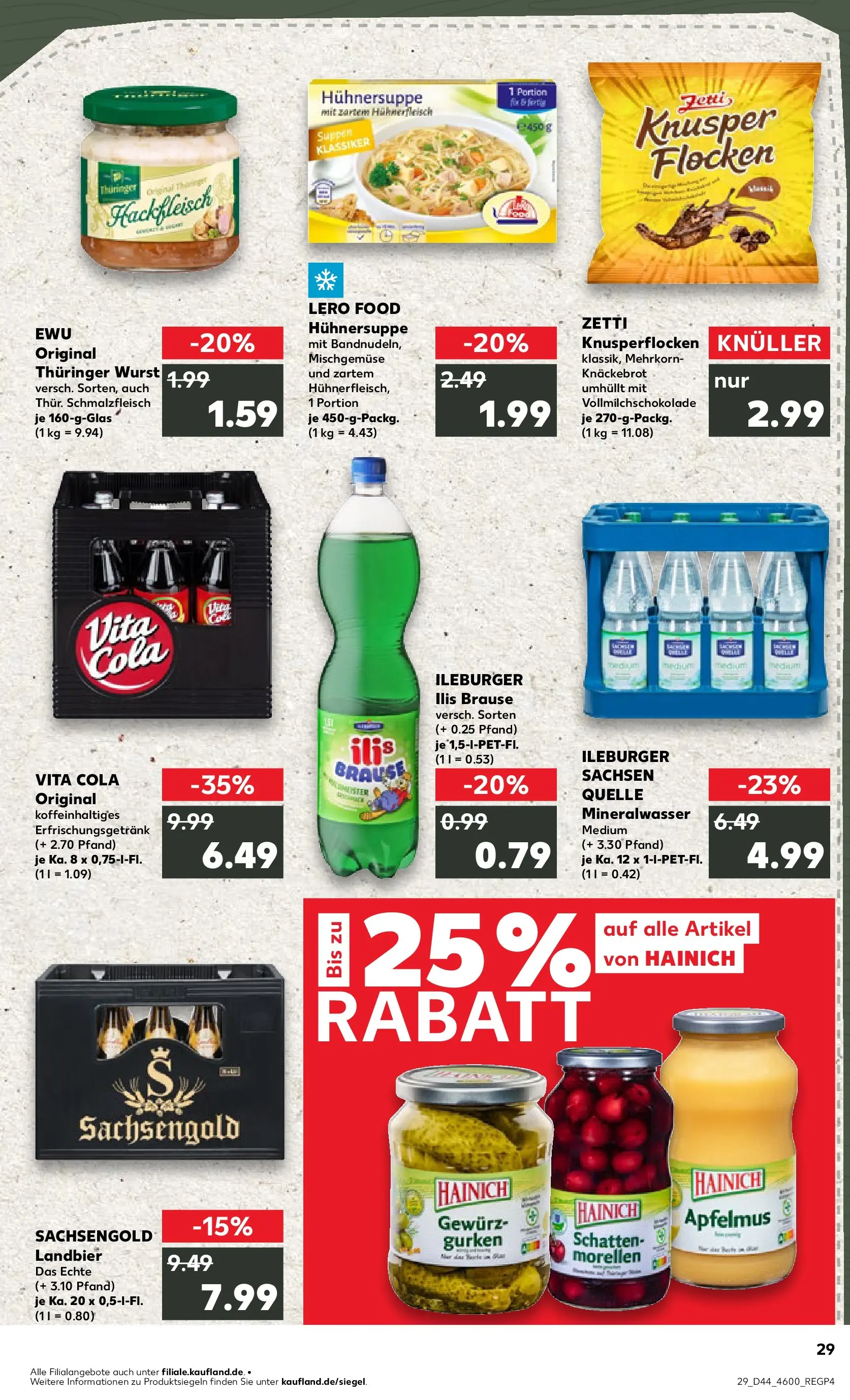 Prospekt Kaufland ab 03.11.2025 » Angebote Online zum Blättern | Seite: 29 | Produkte: Mineralwasser, Wurst, Vita cola, Hackfleisch