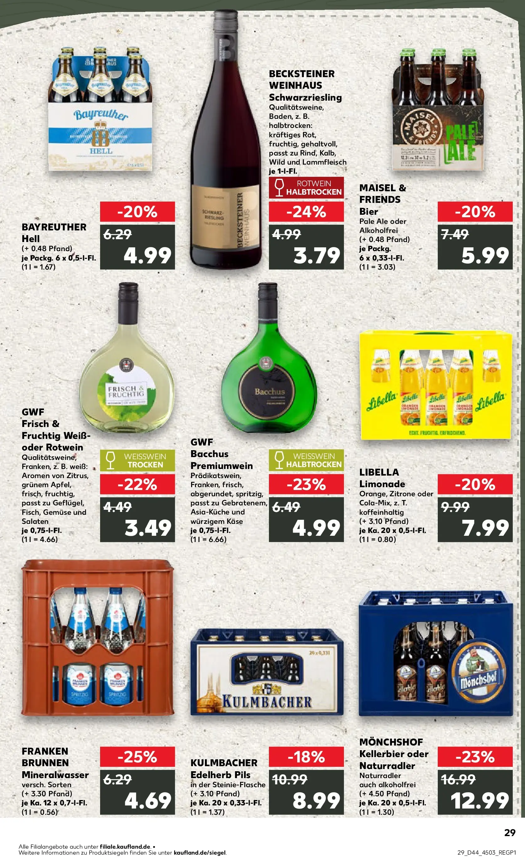 Prospekt Kaufland ab 03.11.2025 » Angebote Online zum Blättern | Seite: 29 | Produkte: Bayreuther hell, Käse, Bier, Rotwein