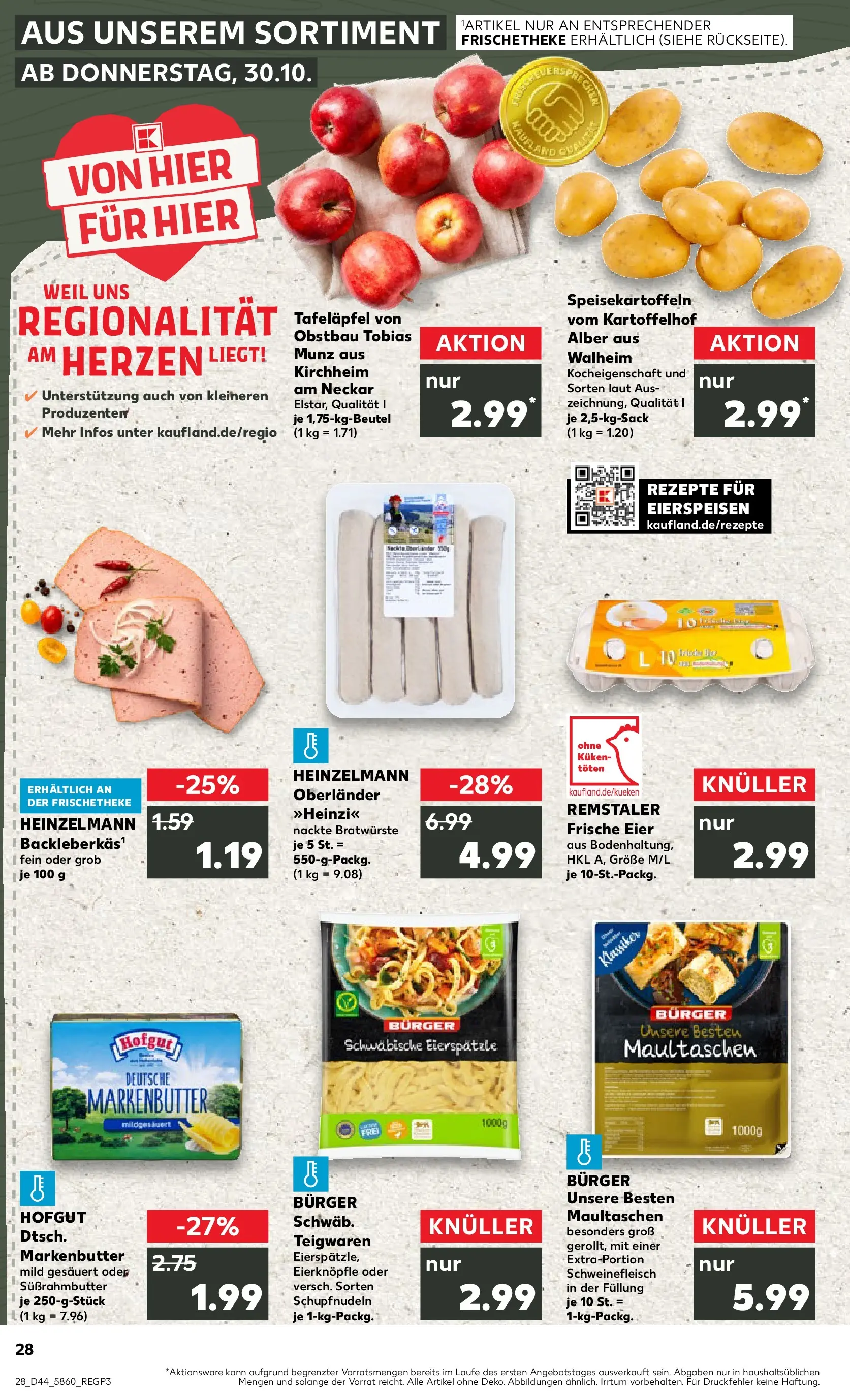 Prospekt Kaufland ab 03.11.2025 » Angebote Online zum Blättern | Seite: 28 | Produkte: Eier, Burger, Schweinefleisch, Maultaschen