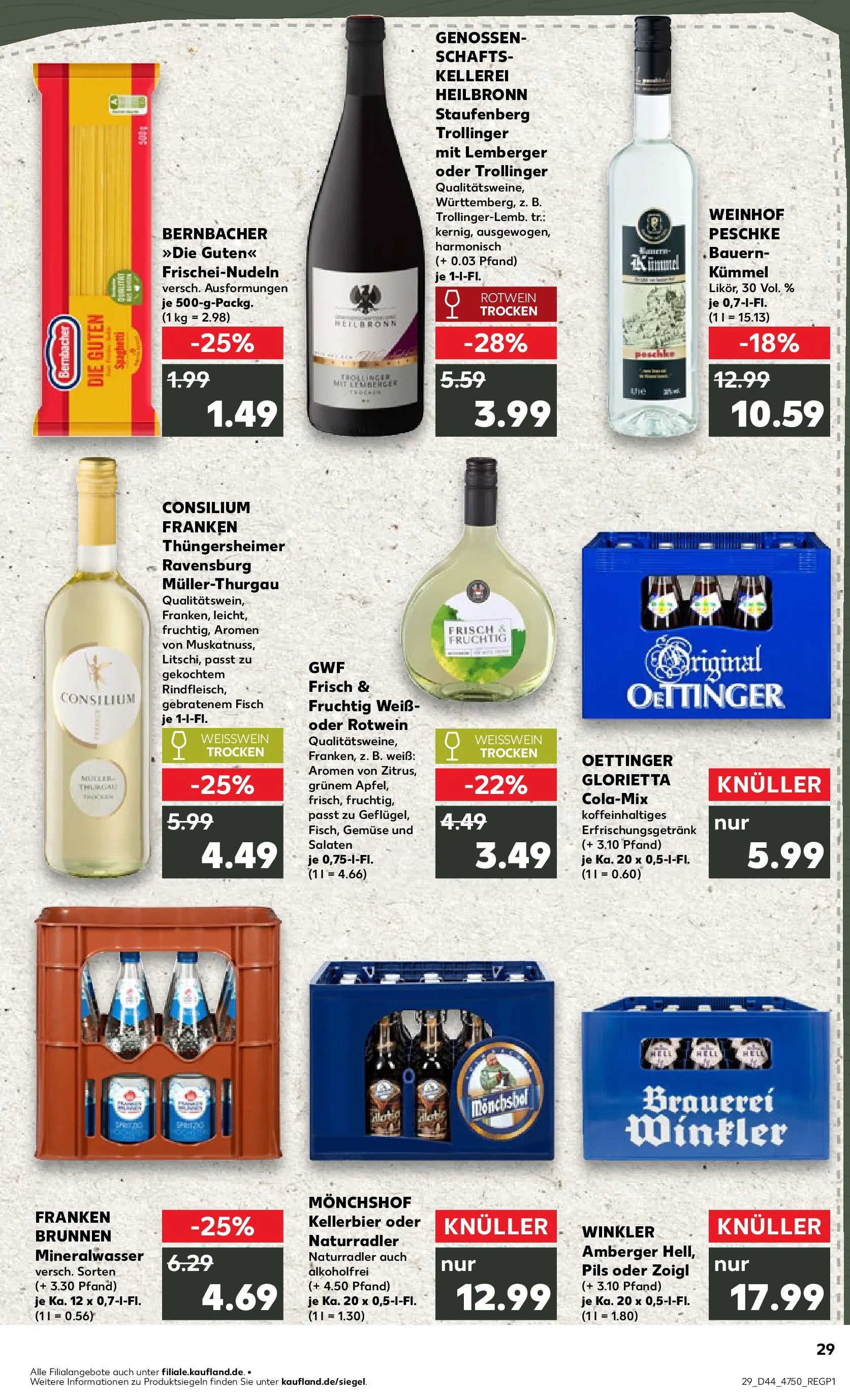 Prospekt Kaufland ab 03.11.2025 » Angebote Online zum Blättern | Seite: 29 | Produkte: Monchshof, Cola, Rotwein, Pasta