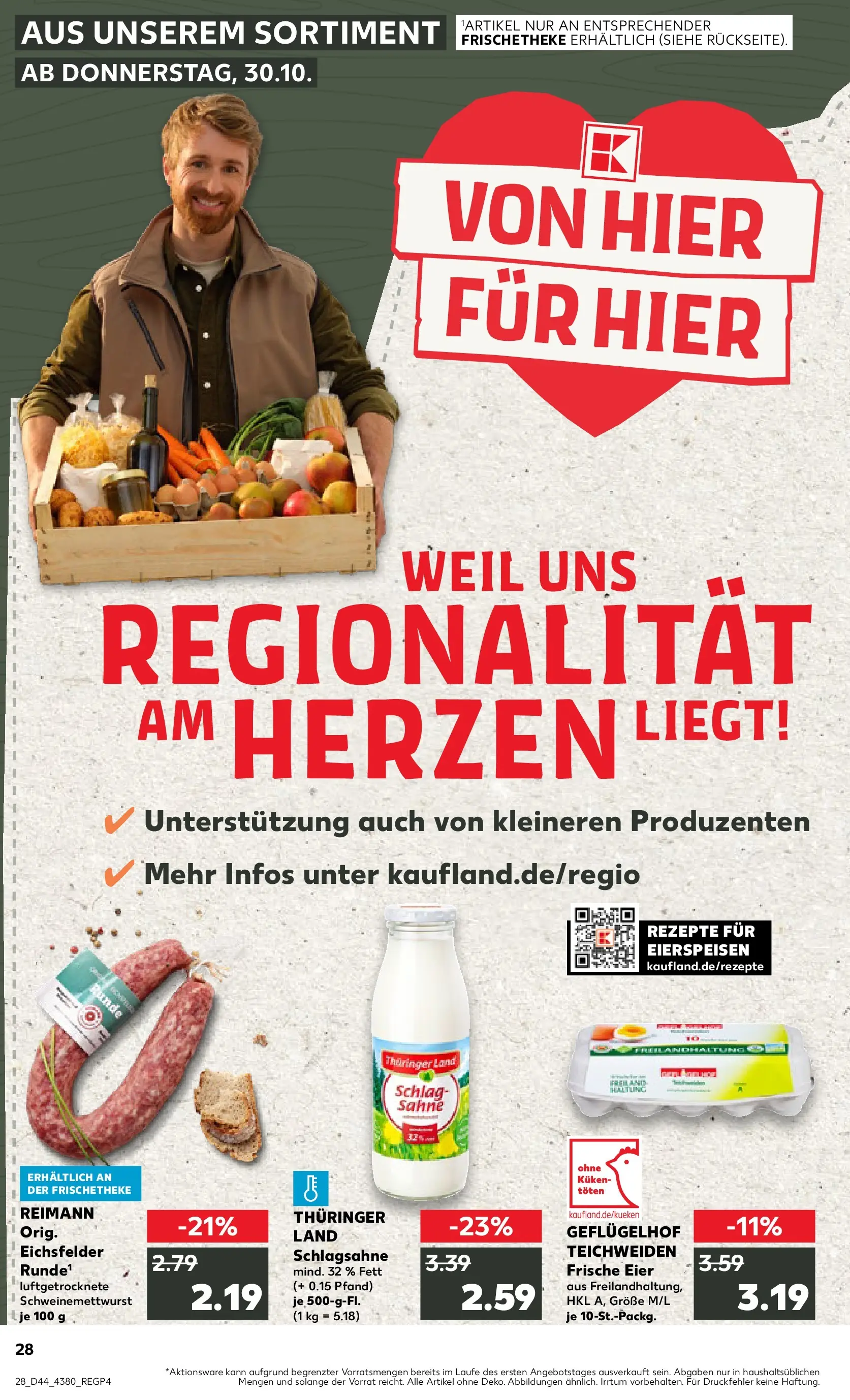 Prospekt Kaufland ab 03.11.2025 » Angebote Online zum Blättern | Seite: 28 | Produkte: Schlagsahne, Eier, Sahne