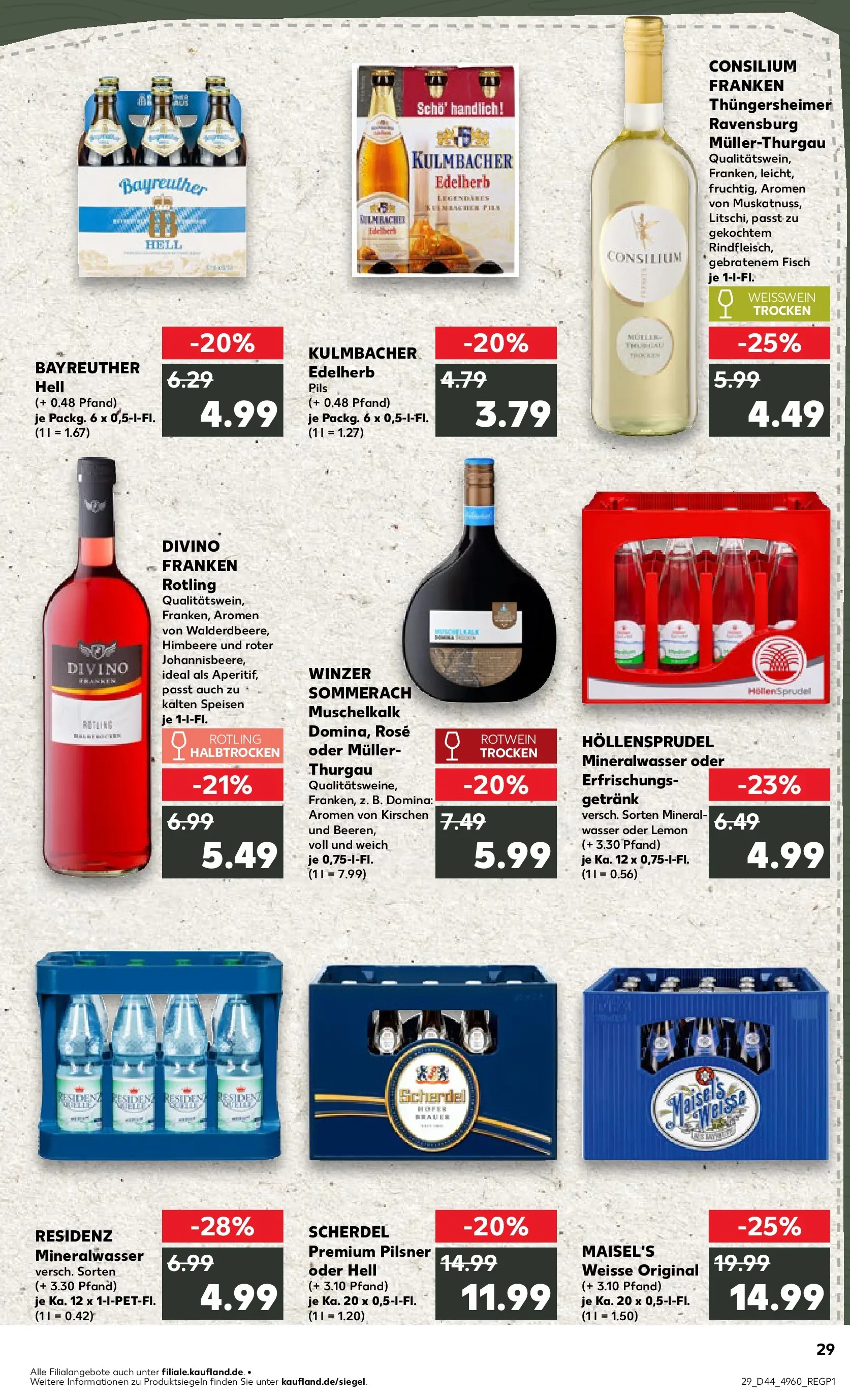 Prospekt Kaufland ab 03.11.2025 » Angebote Online zum Blättern | Seite: 29 | Produkte: Weißwein, Mineralwasser, Fisch, Himbeere