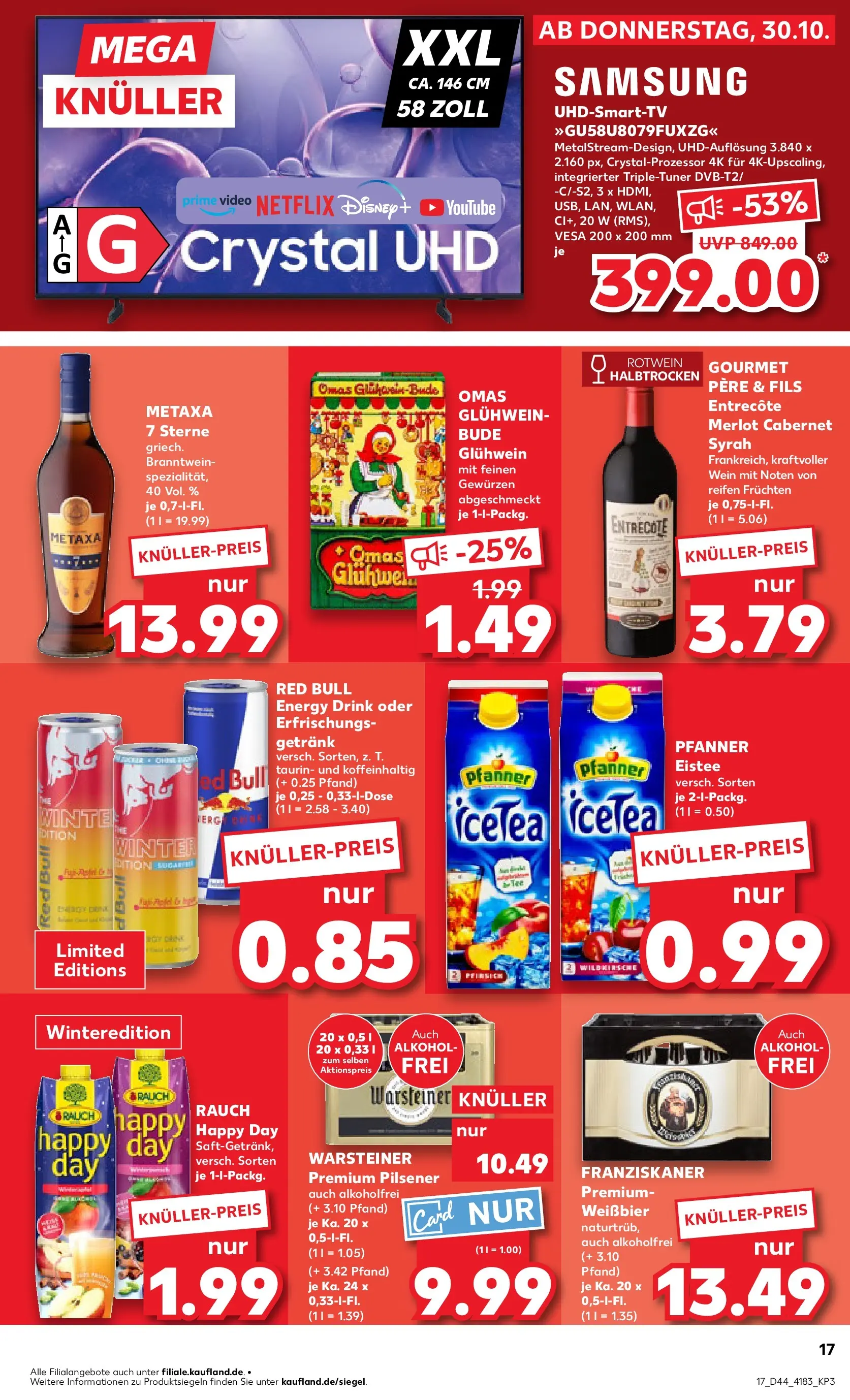 Prospekt Kaufland ab 03.11.2025 » Angebote Online zum Blättern | Seite: 17 | Produkte: Red bull, Warsteiner, Pfirsich, Wein