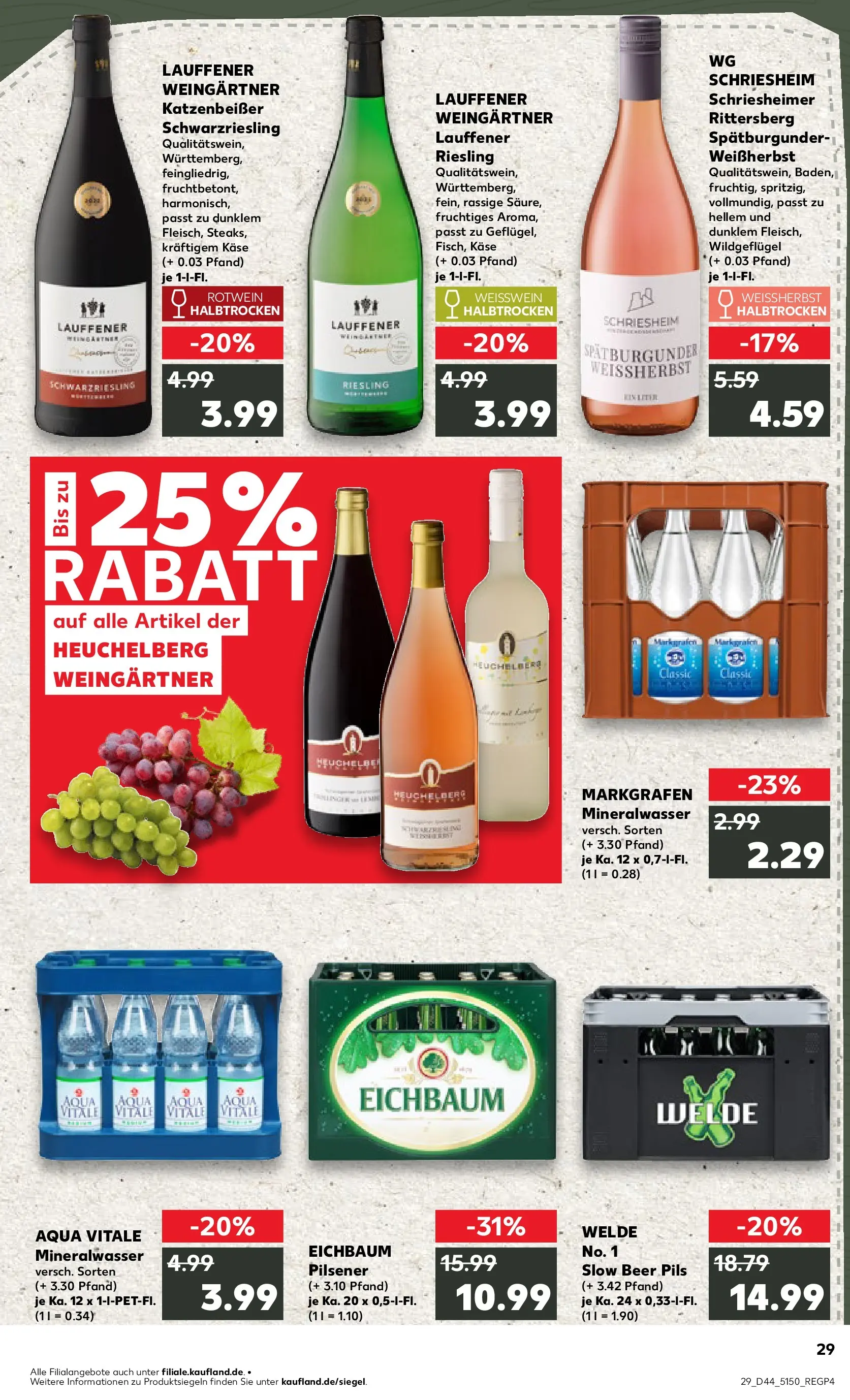 Prospekt Kaufland ab 03.11.2025 » Angebote Online zum Blättern | Seite: 29 | Produkte: Rotwein, Rotwein halbtrocken, Mineralwasser, Fleisch