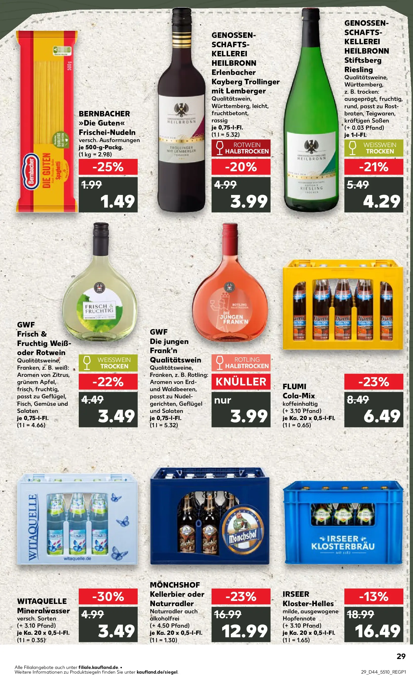 Prospekt Kaufland ab 02.11.2025 » Angebote Online zum Blättern | Seite: 29 | Produkte: Cola, Weißwein, Rotwein, Pasta